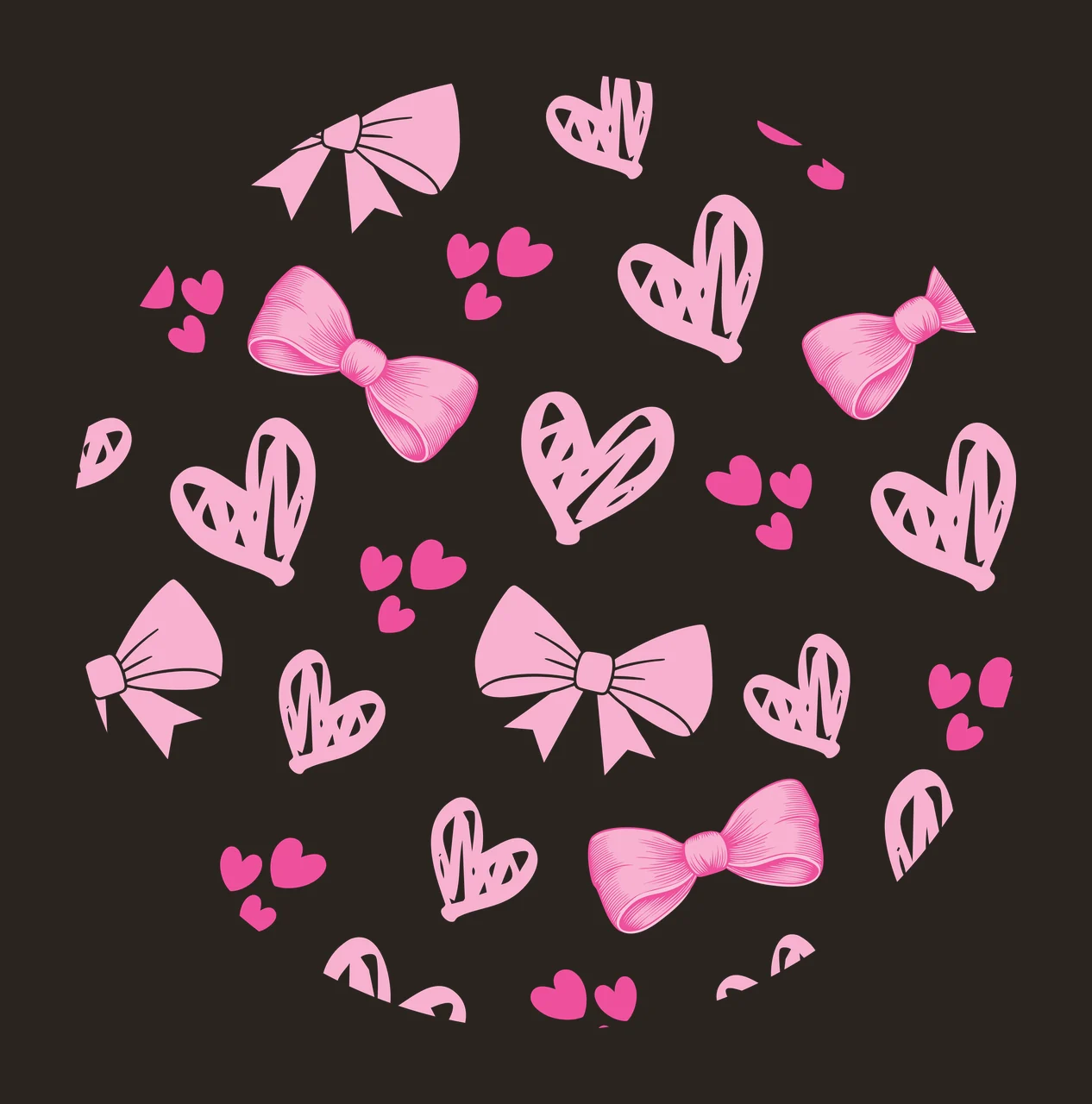 Bow Keychain Black Circle Hearts And Bows Pattern line art contrast preview thumbnail