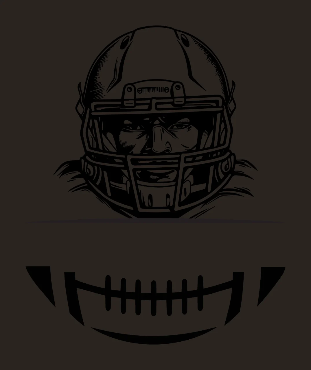 American Football Helmet And Ball centered line art black white contrast preview thumbnail