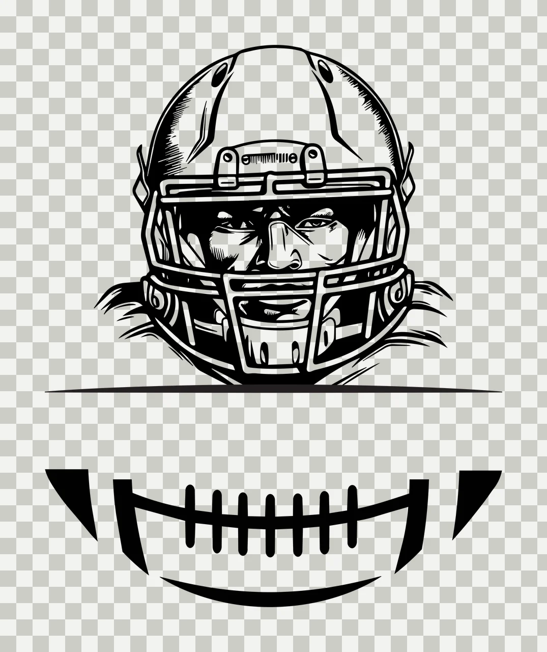 American Football Helmet And Ball centered line art black white transparency and detail preview thumbnail