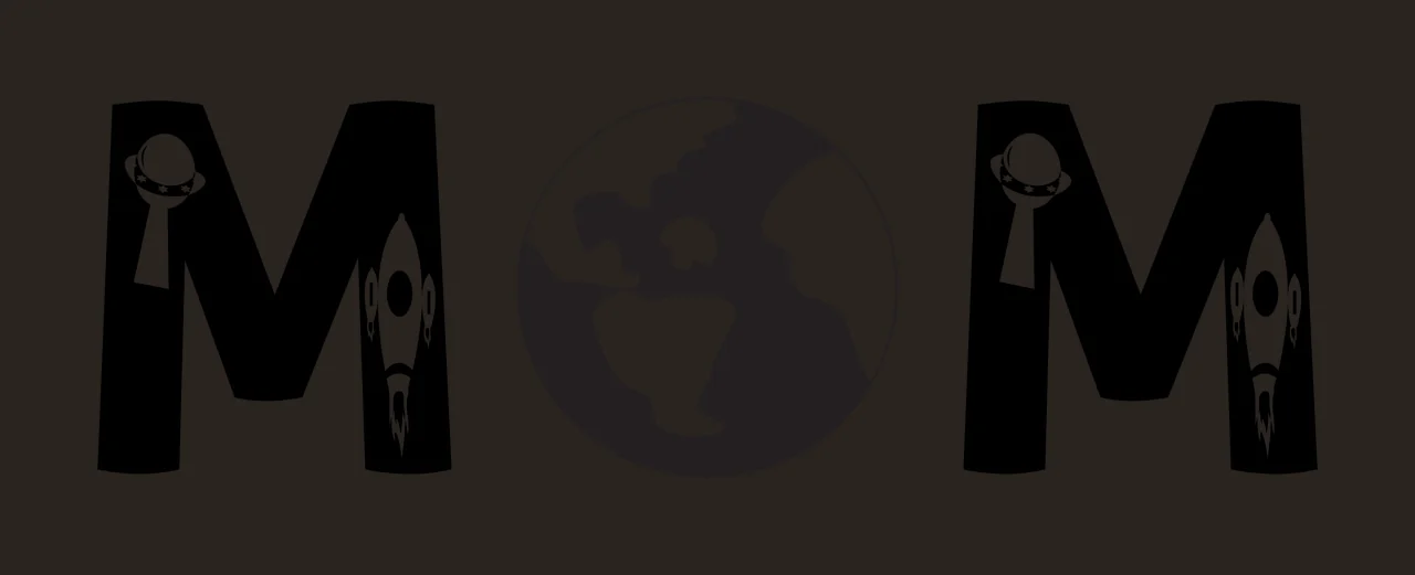 MOM Typography Design with letter M, globe, earth and rocket in black and white contrast preview thumbnail