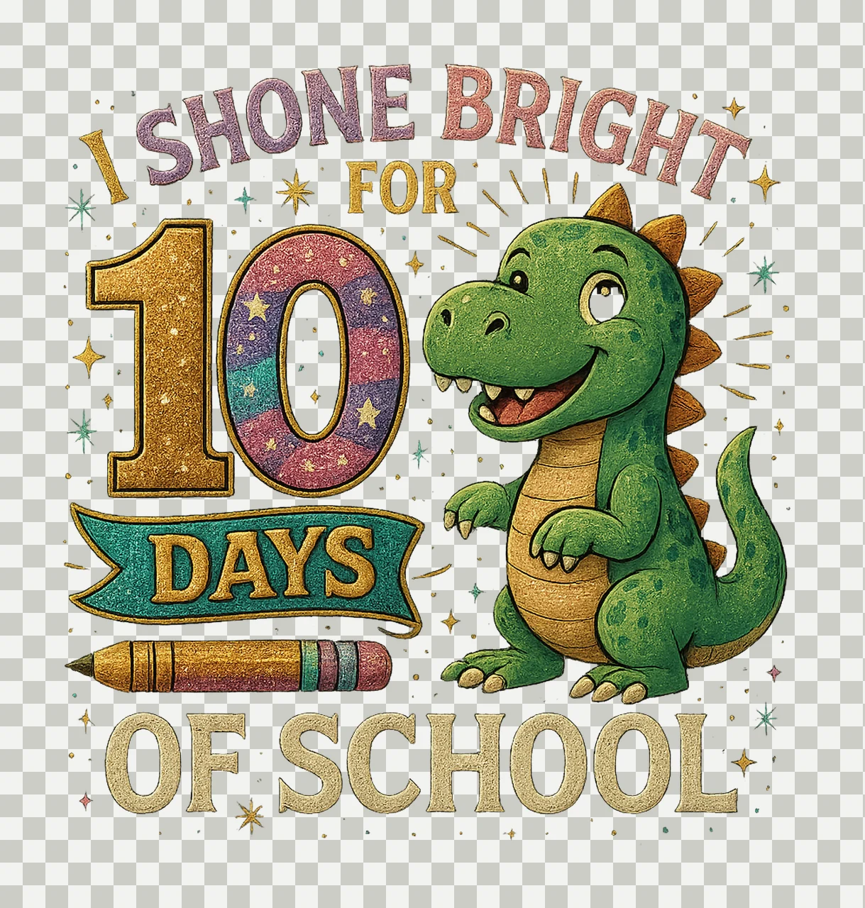 Girls 100 Days of School Shirt Sparkle Glitter Design Kids transparency and detail preview thumbnail