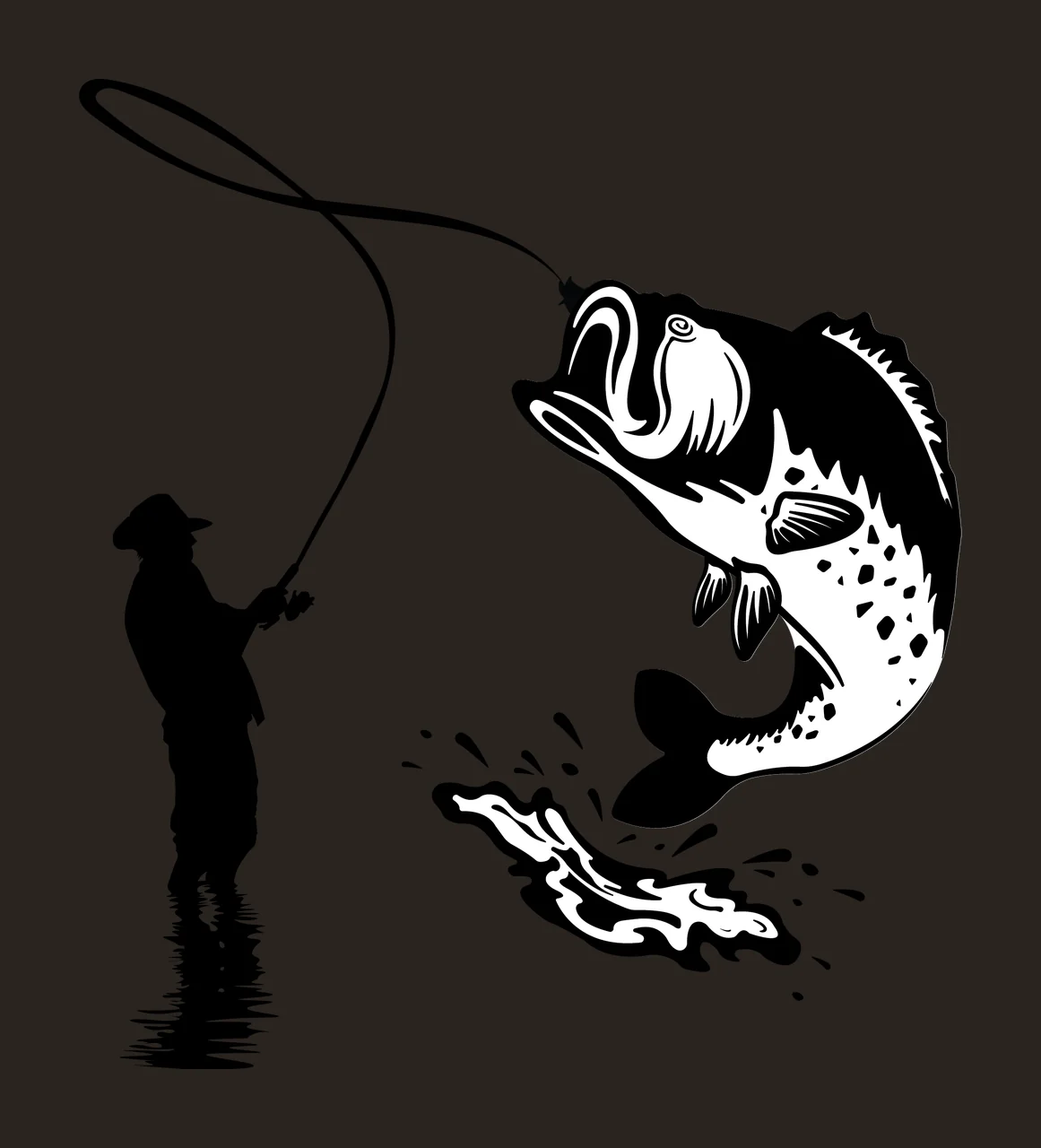 Fisherman Fish With Jumping Silhouette fishing person rod water contrast preview thumbnail