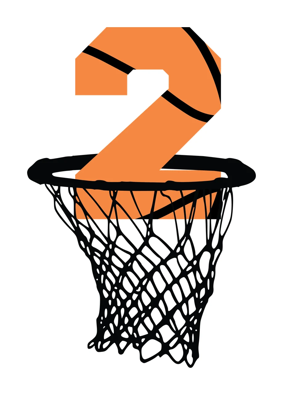 Basketball Number 2 Black Silhouette Of Two Inside hoop net