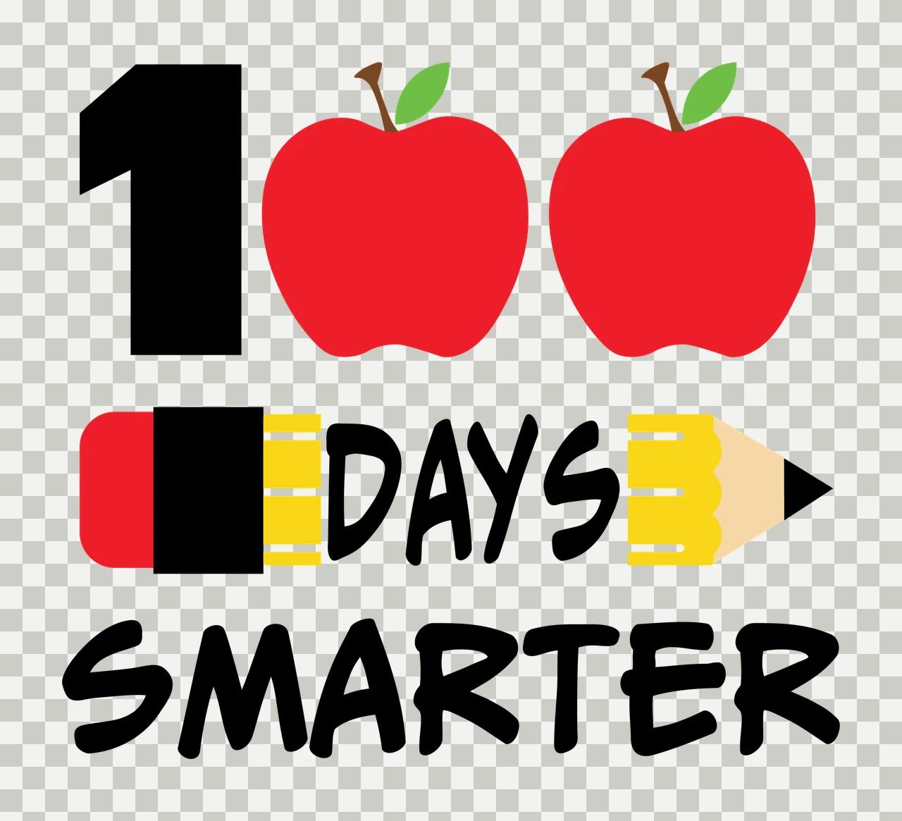 100 Days Smarter With Pencil apple silhouette black number transparency and detail preview thumbnail