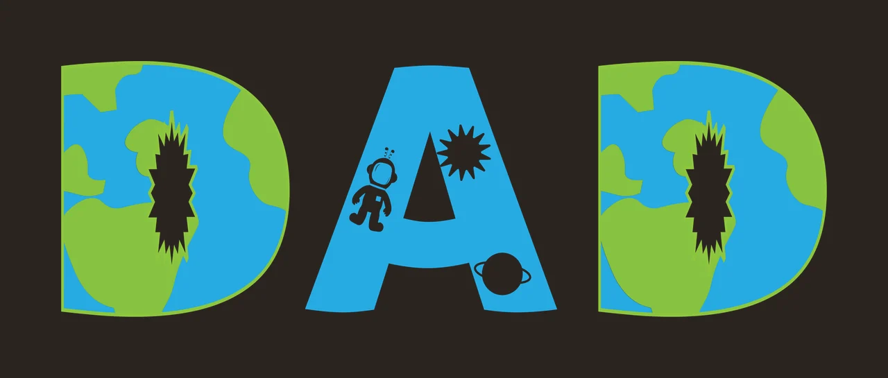 DAD Typography Design with DAD letters, Earth globe map, astronaut and sun in blue, green and white contrast preview thumbnail