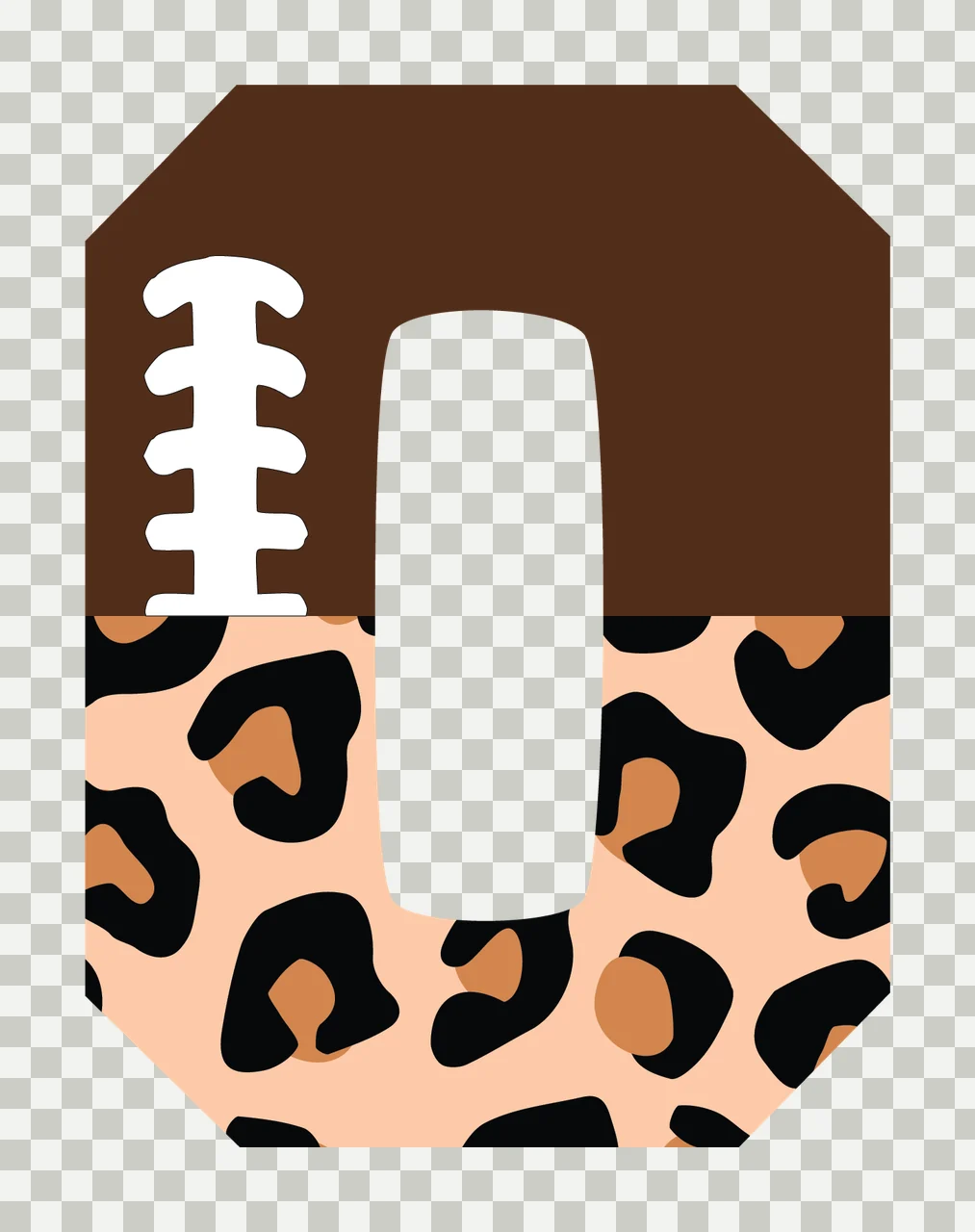 Letter O Brown Football Leopard Print transparency and detail preview thumbnail