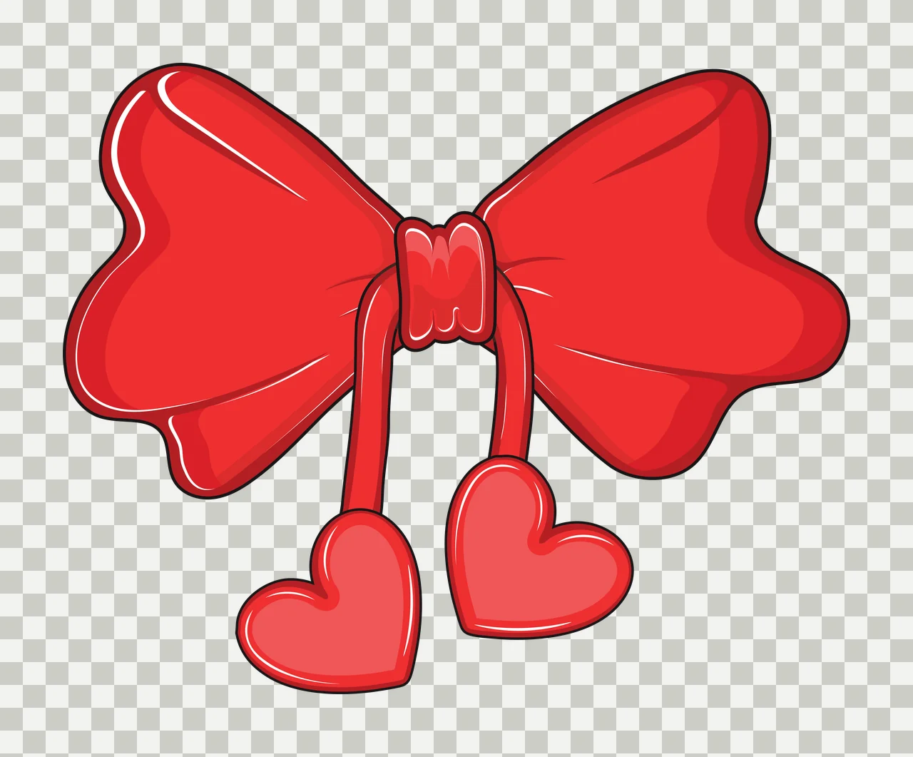 Bow Silhouette With Two Hanging Hearts ribbon strings black transparency and detail preview thumbnail