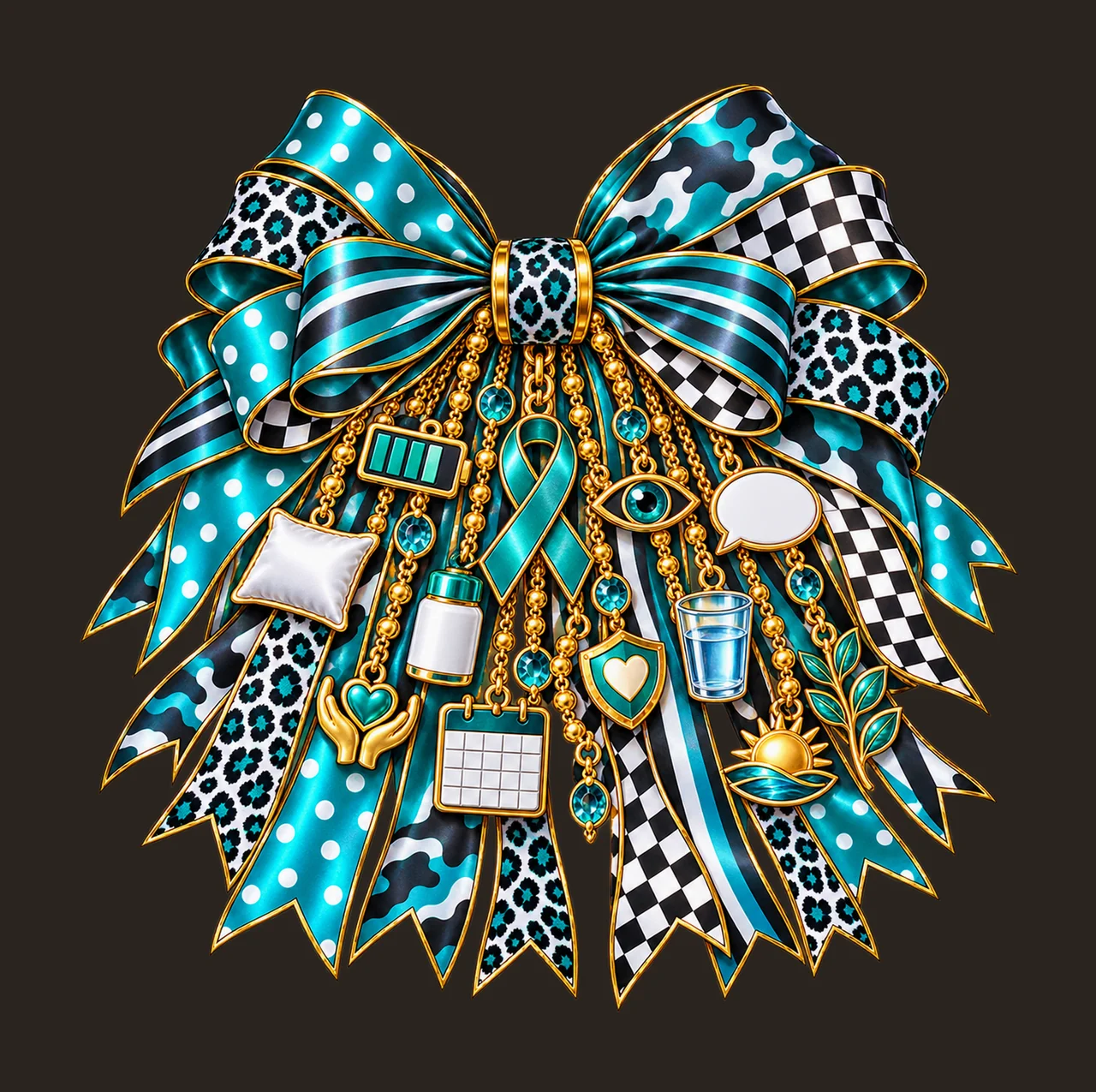 Myasthenia Gravis Awareness Bow Charm PNG, Gold Chain Charms, Transparent Sublimation Design, Digital Download contrast preview thumbnail