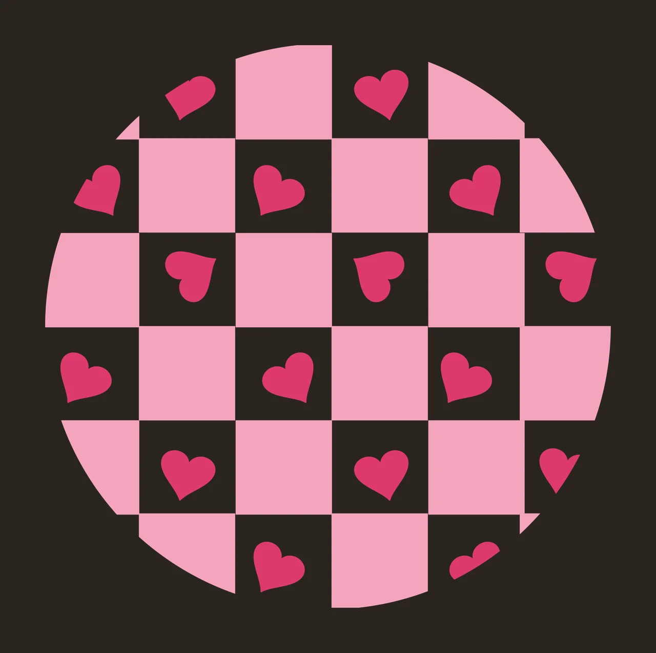 Keychain Circle Emblem With Outline Heart Pattern hearts grid contrast preview thumbnail