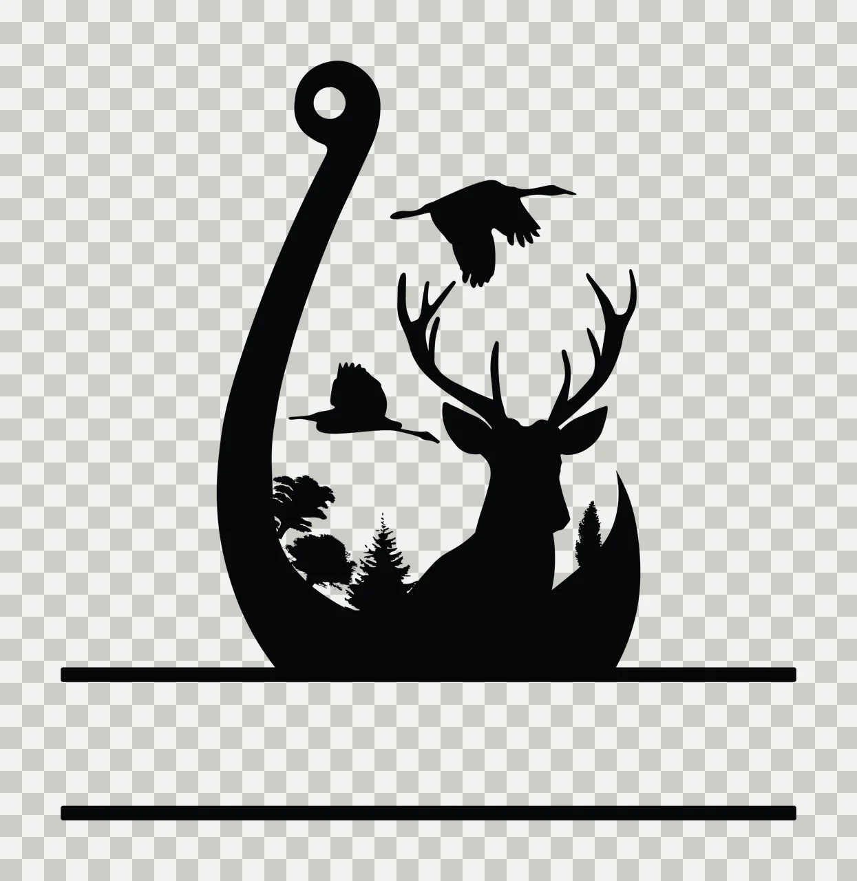 Deer Monogram Hunting Fishing Character 09 hunter buck antlers transparency and detail preview thumbnail