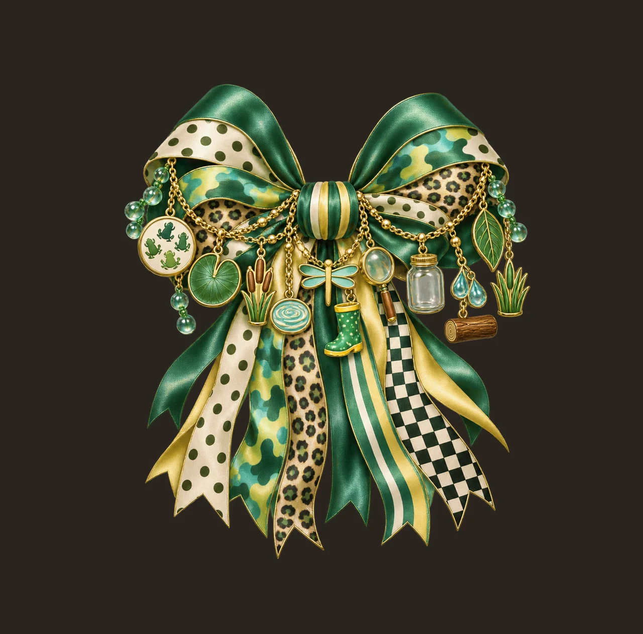Frog Lover Bow Charm PNG, Gold Chain Charms, Transparent Sublimation Design, Digital Download contrast preview thumbnail