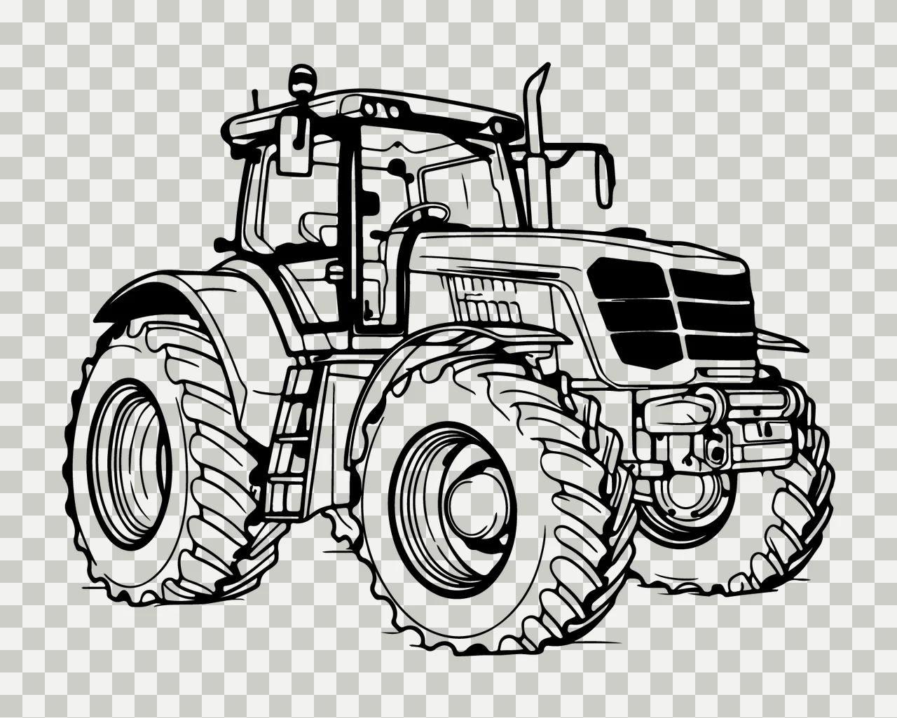 Tractor Line Drawing In Profile wheels black white farming transparency and detail preview thumbnail