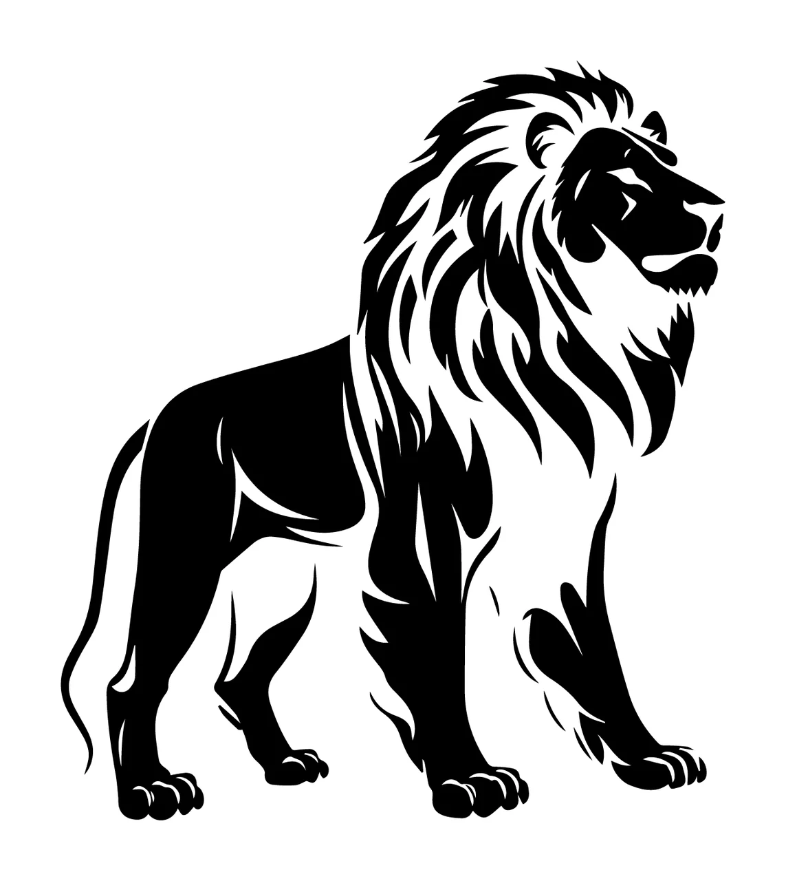 Lion Standing Side Profile Silhouette black white plain animal