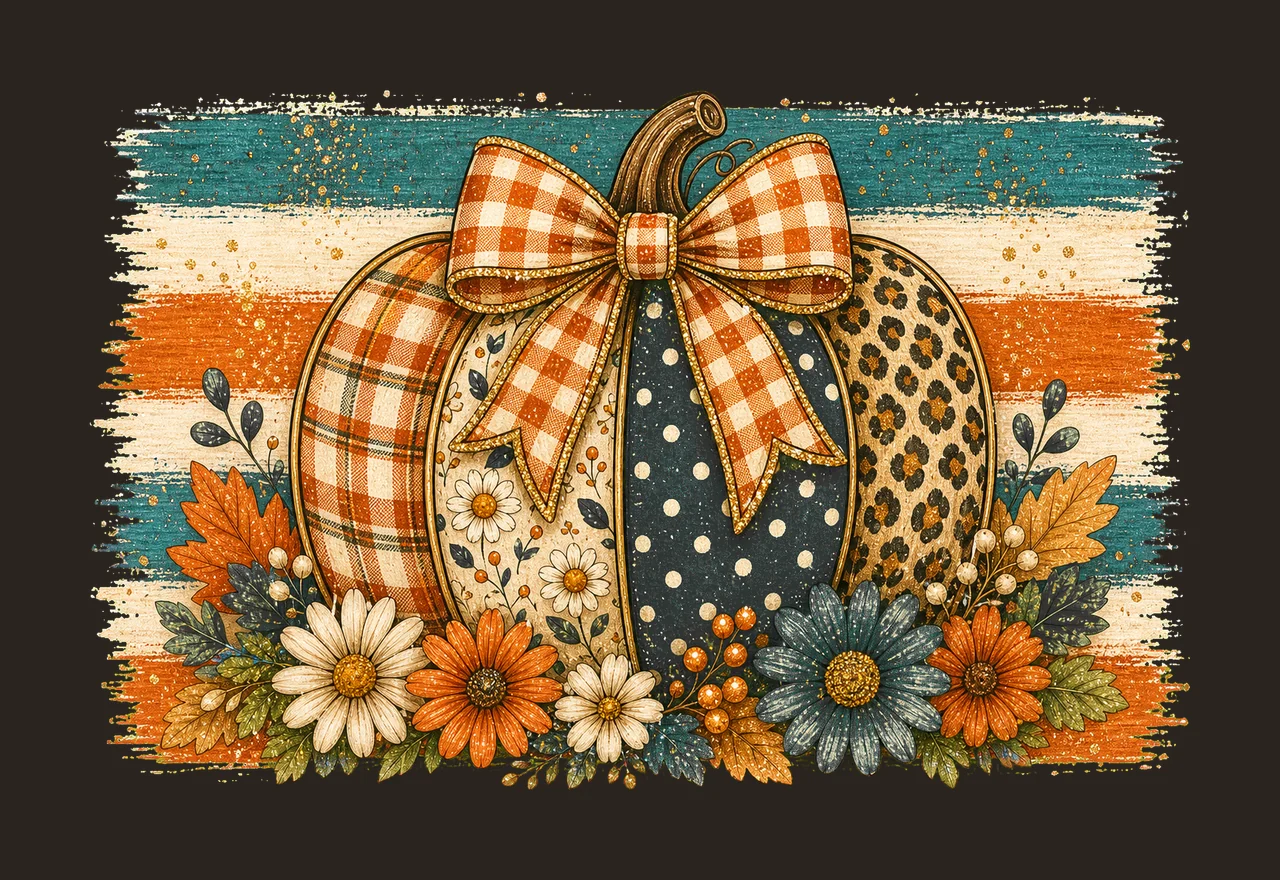 Striped Preppy Fall Pumpkin Glitter Floral Variation C contrast preview thumbnail