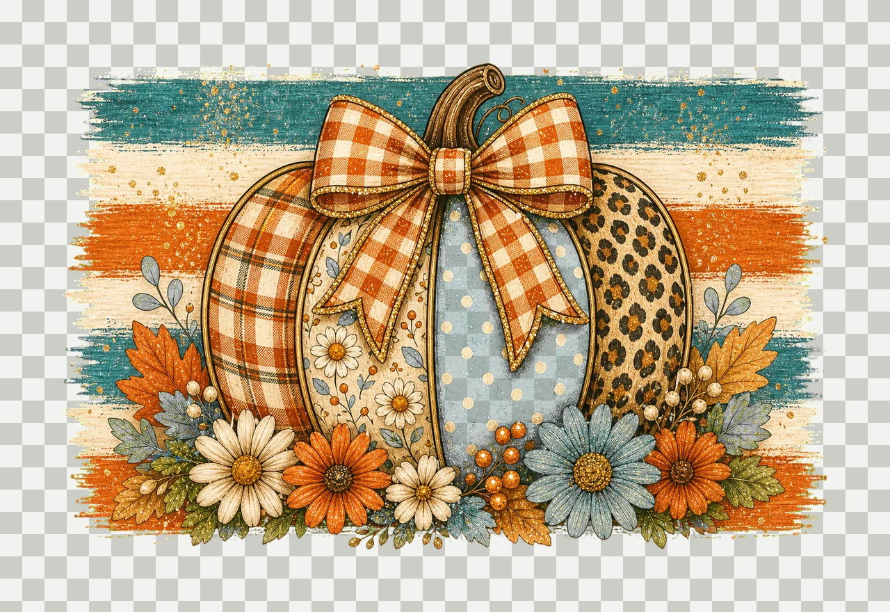 Striped Preppy Fall Pumpkin Glitter Floral Variation C transparency and detail preview thumbnail