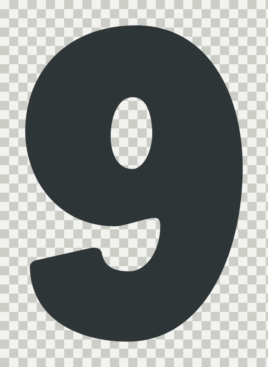 Number 9 Nine Black Silhouette bold plain white typography transparency and detail preview thumbnail
