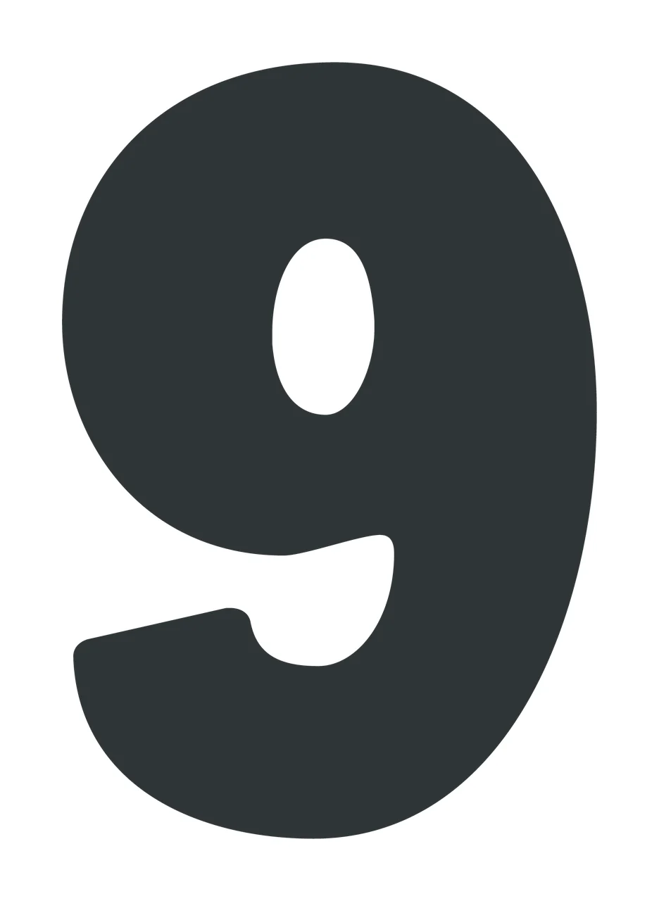 Number 9 Nine Black Silhouette bold plain white typography