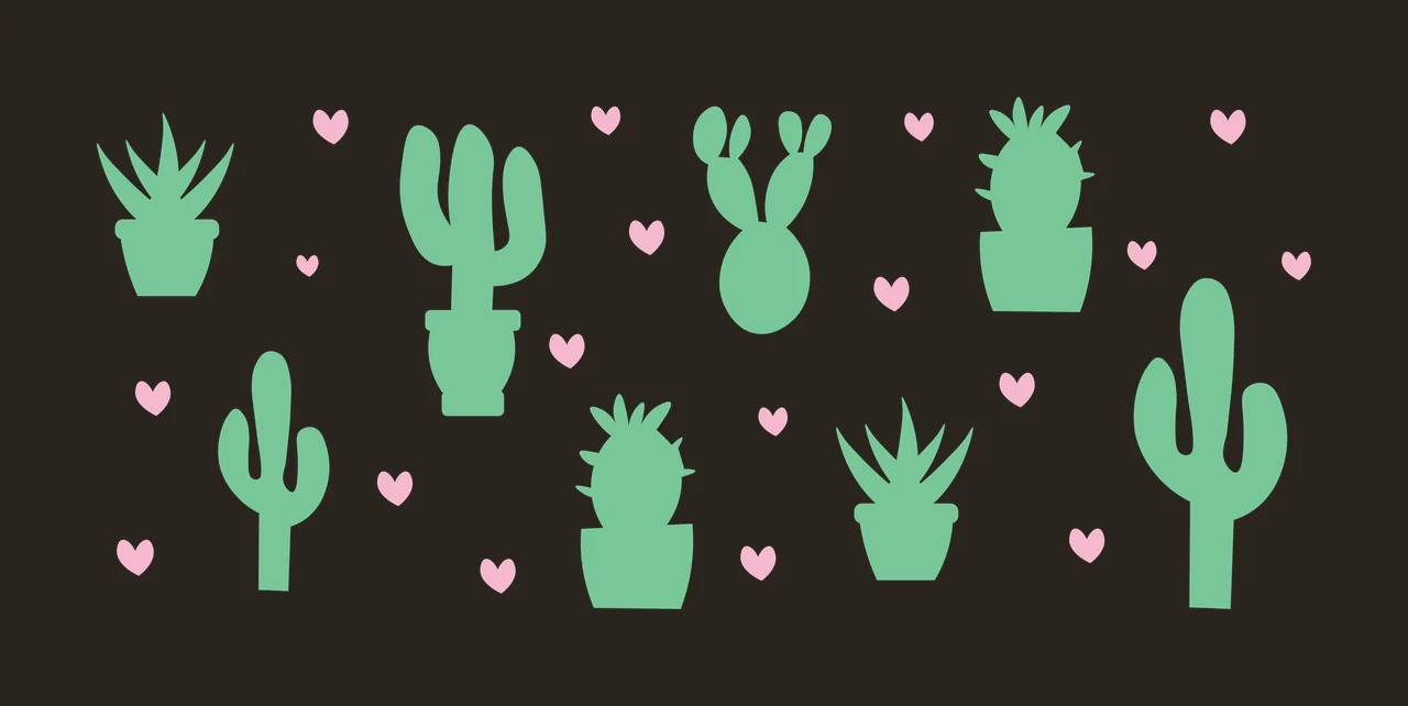 Cacti and succulents with cactus potted plant succulent and heart shapes in mint green pink and white contrast preview thumbnail