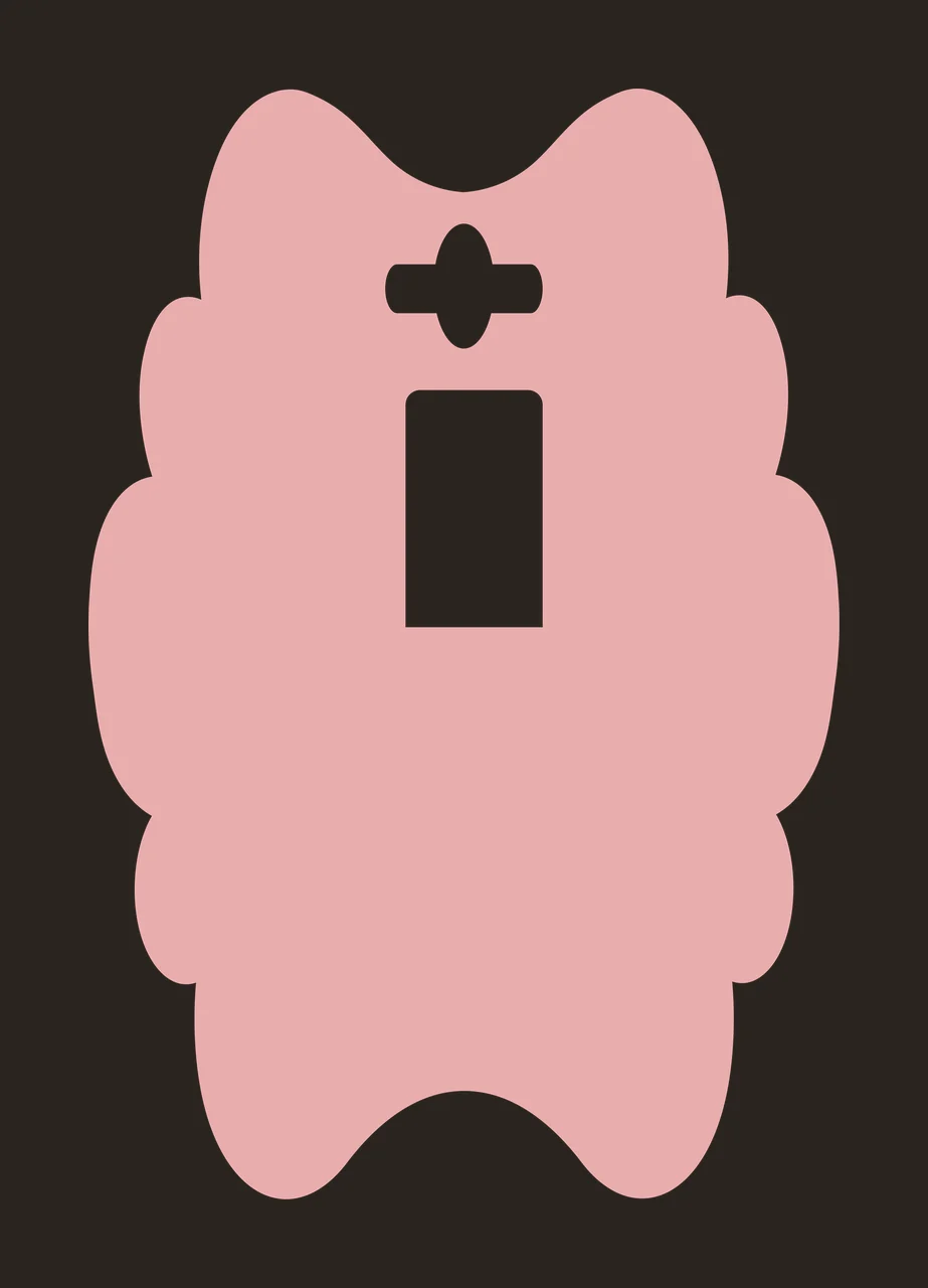 Abstract silhouette shape Illustration with dusty rose silhouette, cross cutout, rectangular cutout and scalloped sides in pink and white contrast preview thumbnail