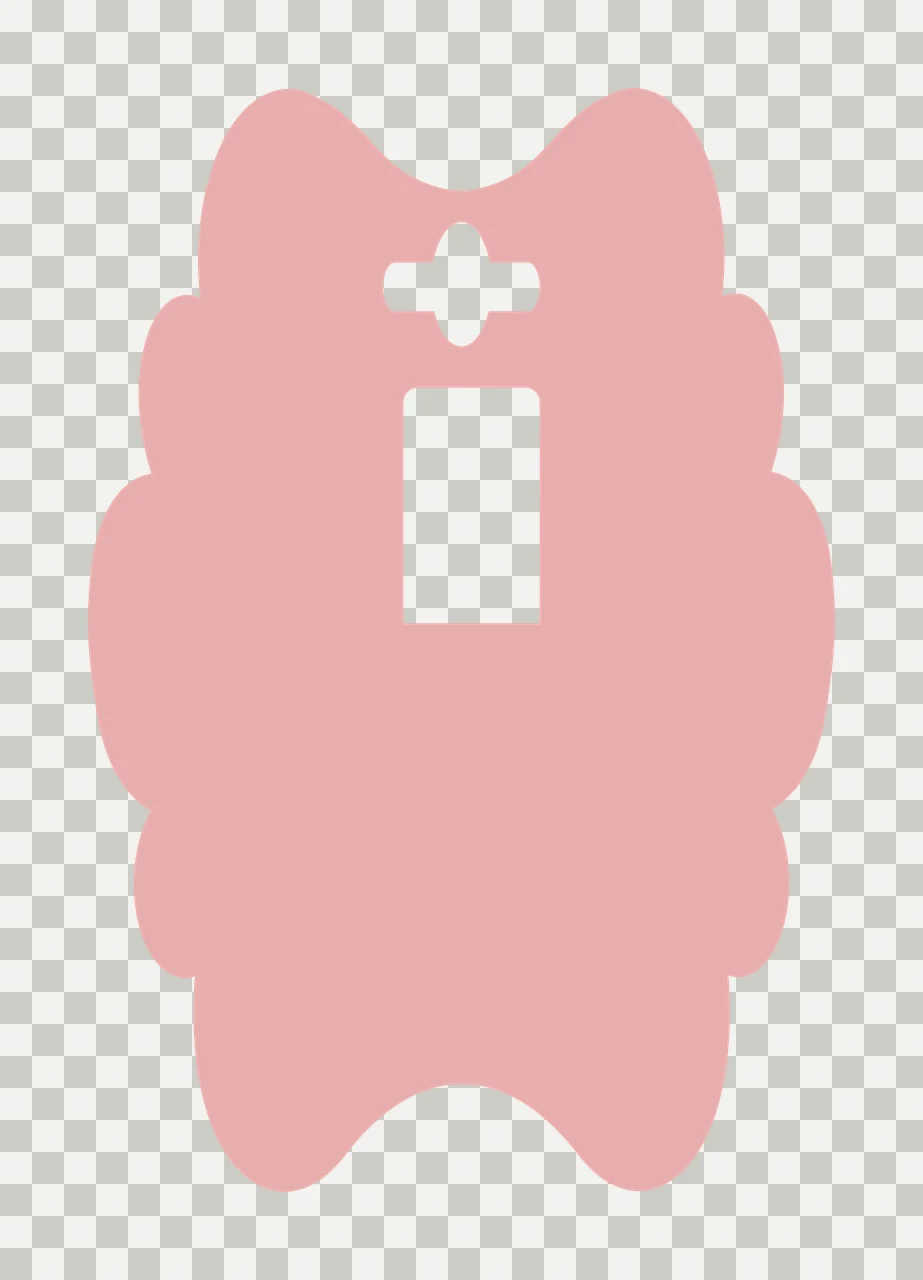 Abstract silhouette shape Illustration with dusty rose silhouette, cross cutout, rectangular cutout and scalloped sides in pink and white transparency and detail preview thumbnail