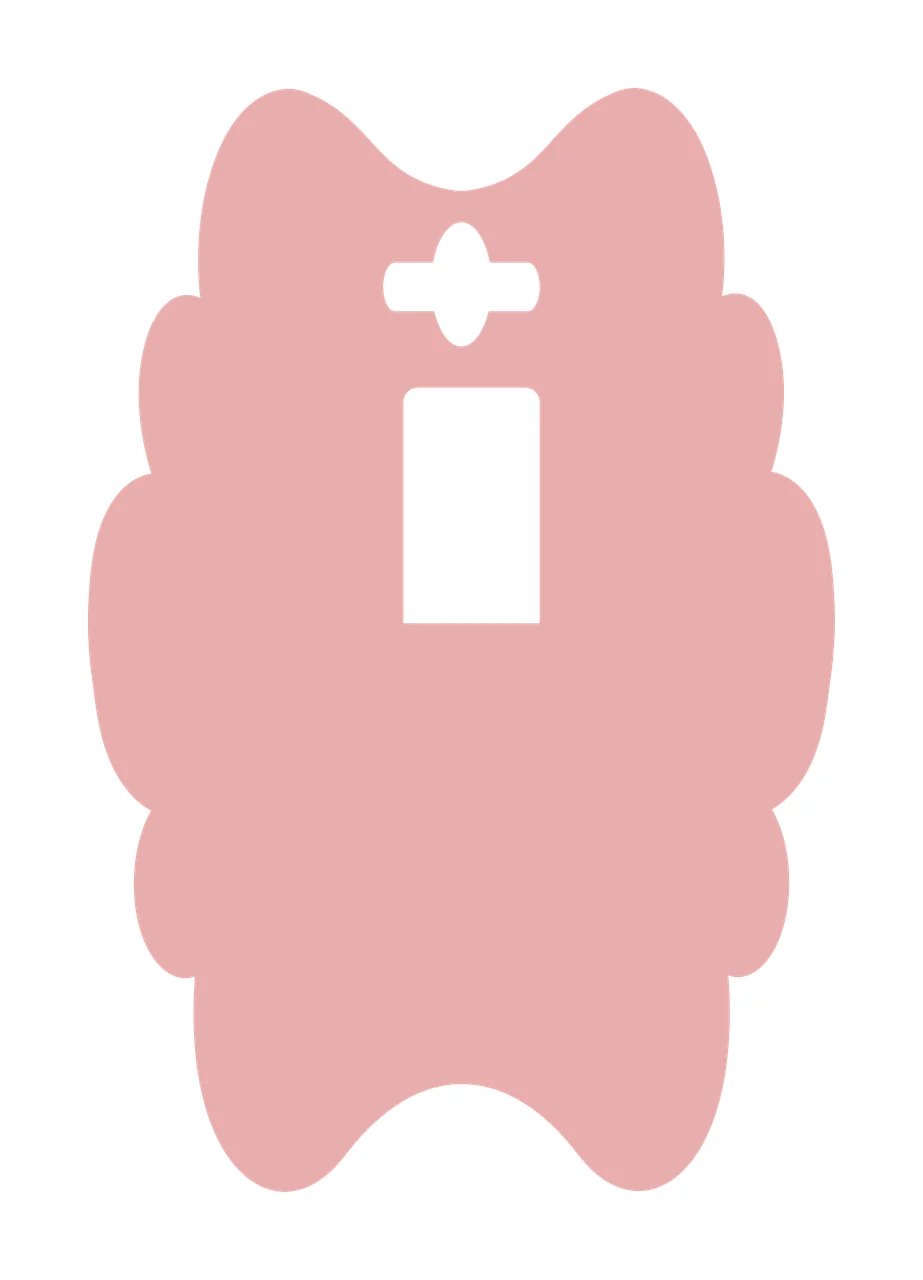 Abstract silhouette shape Illustration with dusty rose silhouette, cross cutout, rectangular cutout and scalloped sides in pink and white