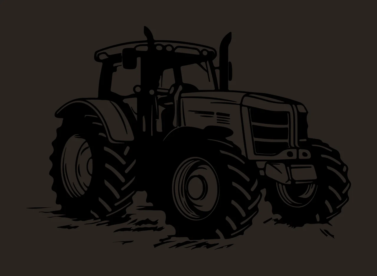 Black And White Agricultural Tractor Silhouette Sitting wheel contrast preview thumbnail
