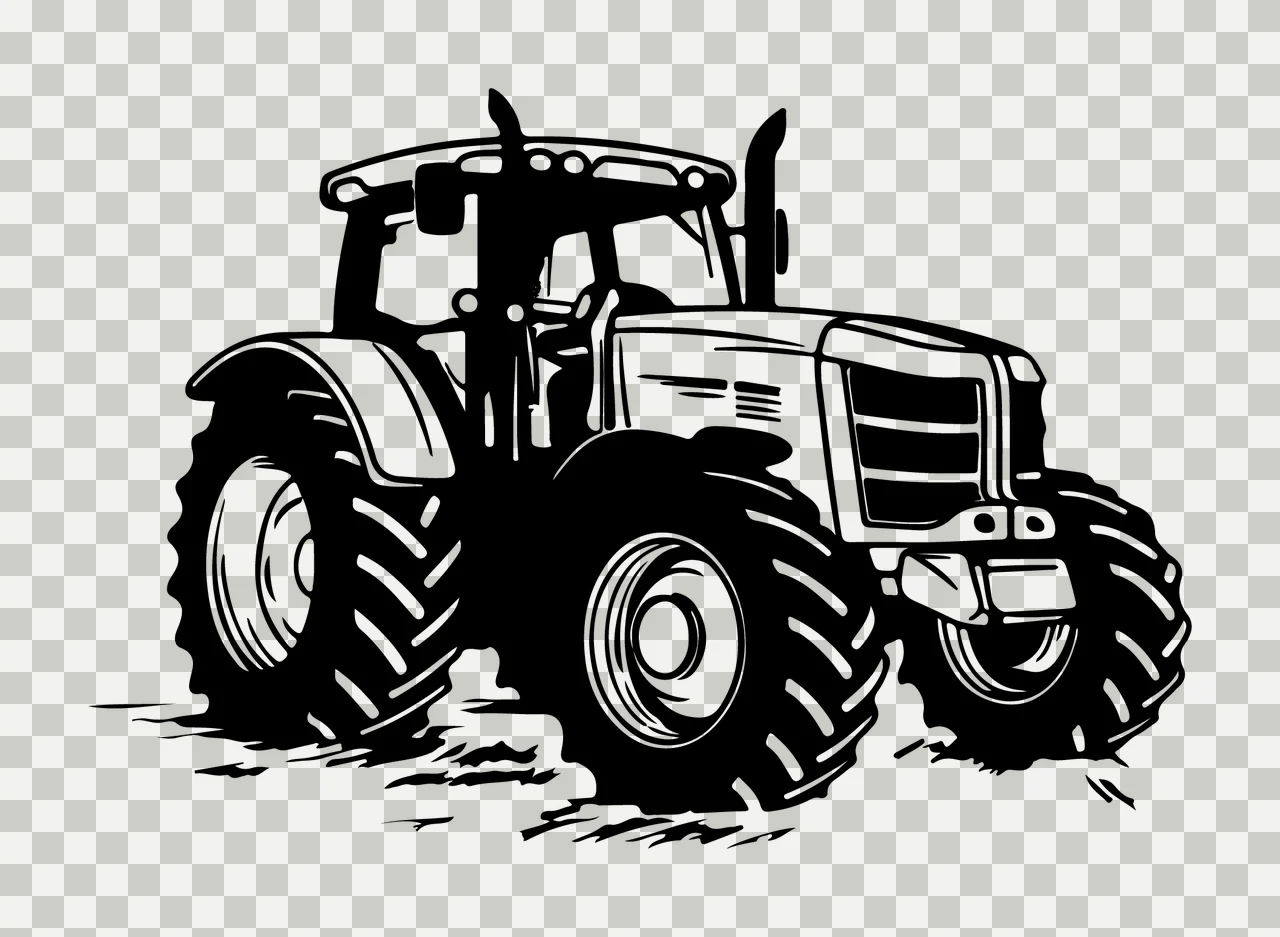 Black And White Agricultural Tractor Silhouette Sitting wheel transparency and detail preview thumbnail