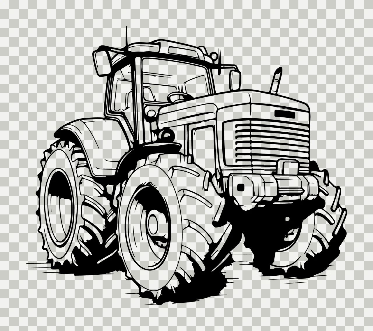 Line Art Agricultural Tractor Drawing stationary wheels tires transparency and detail preview thumbnail