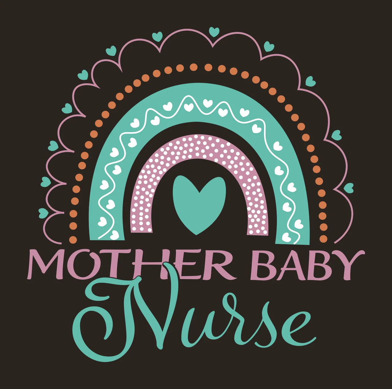 Mother Baby Nurse Black Rainbow With Heart Border dots white contrast preview thumbnail