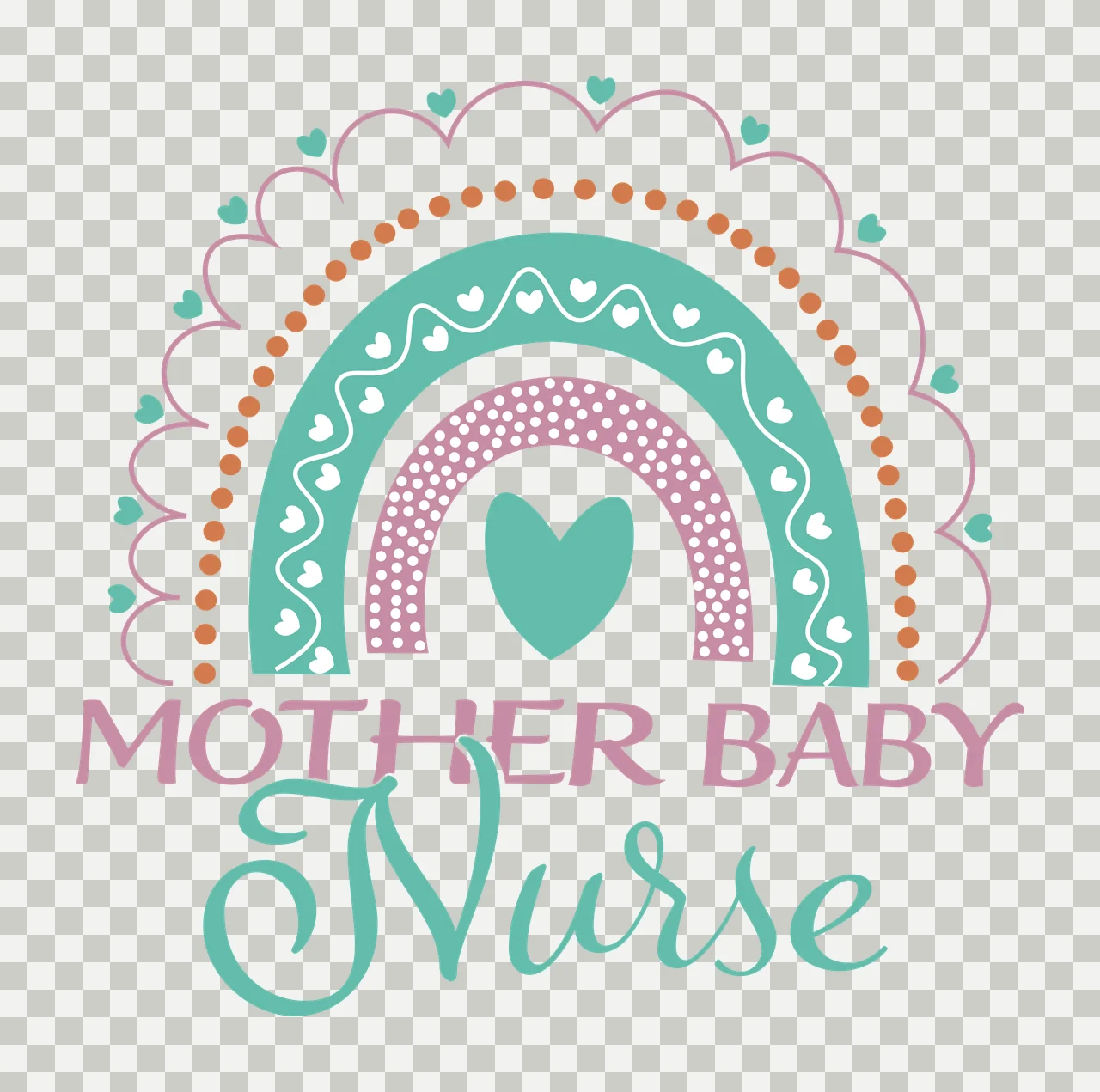 Mother Baby Nurse Black Rainbow With Heart Border dots white transparency and detail preview thumbnail