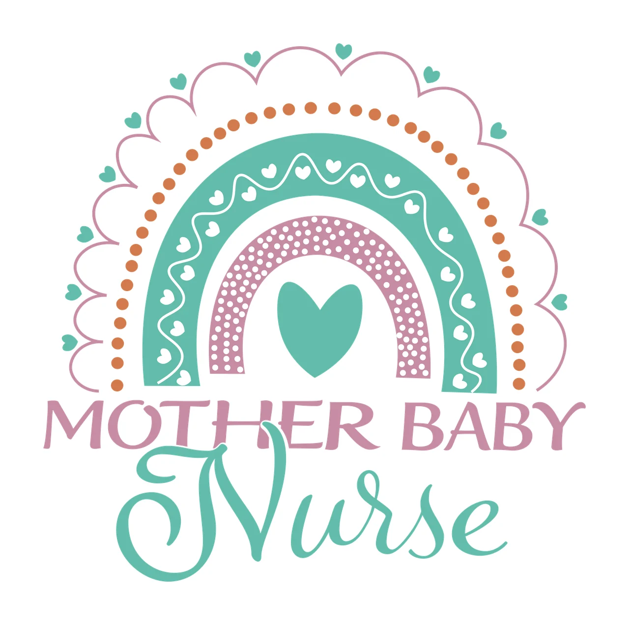 Mother Baby Nurse Black Rainbow With Heart Border dots white