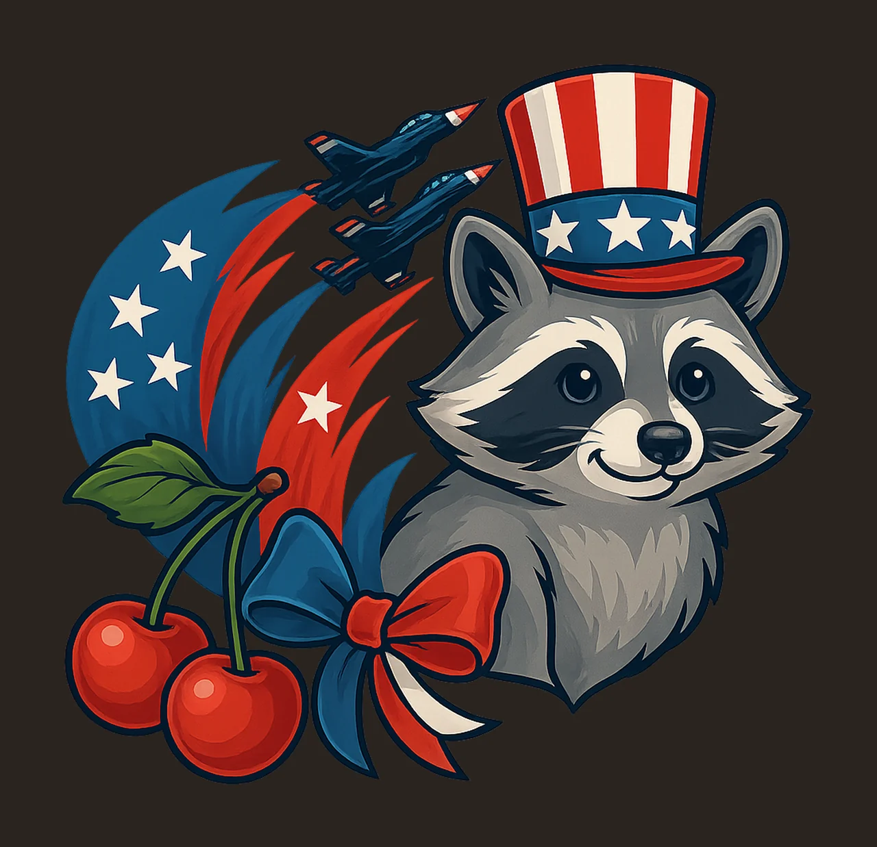 Patriotic Red White Blue flag jet 4th of july cherries contrast preview thumbnail
