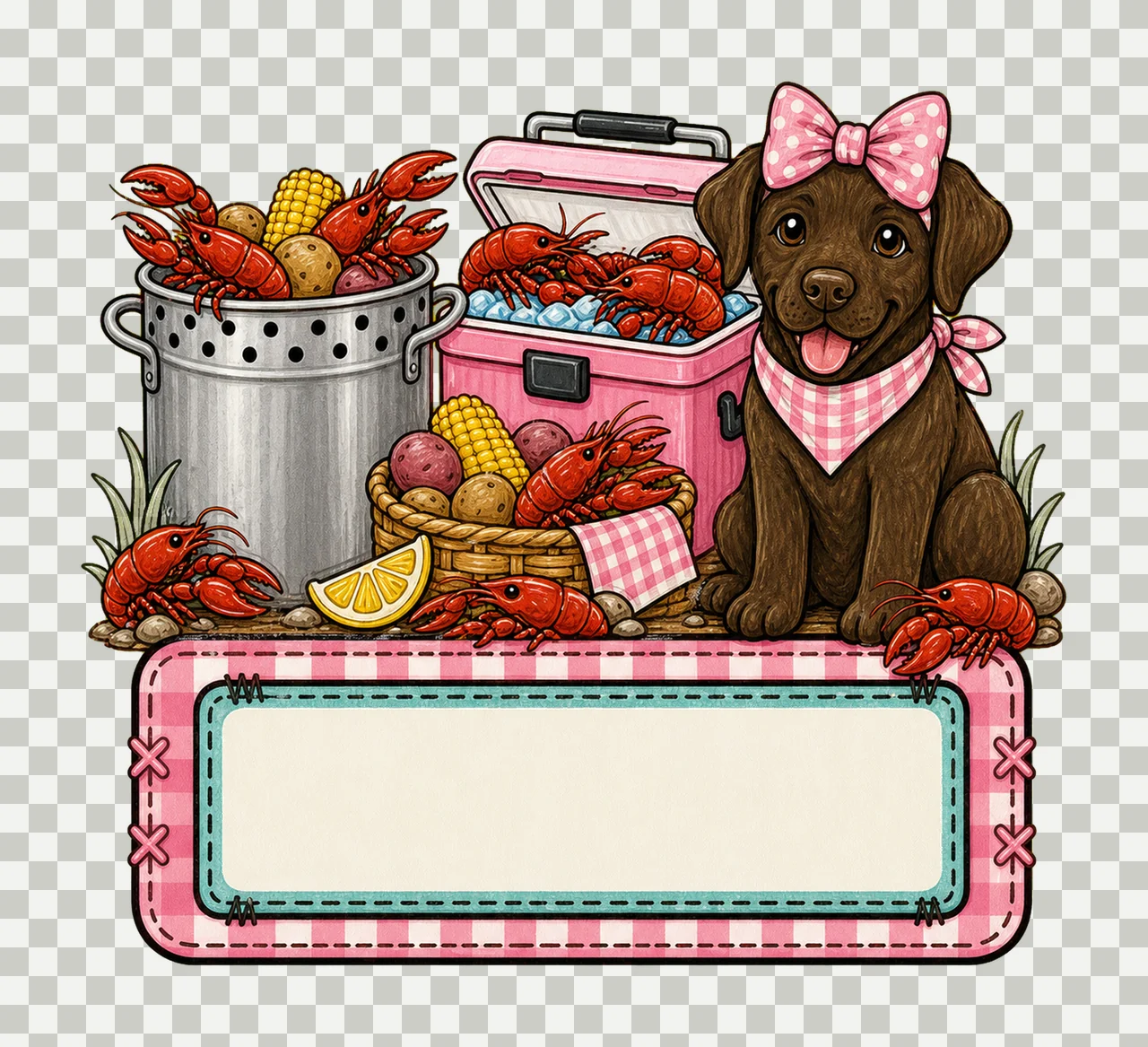 Crawfish boil with brown lab trio girl name Variation F transparency and detail preview thumbnail