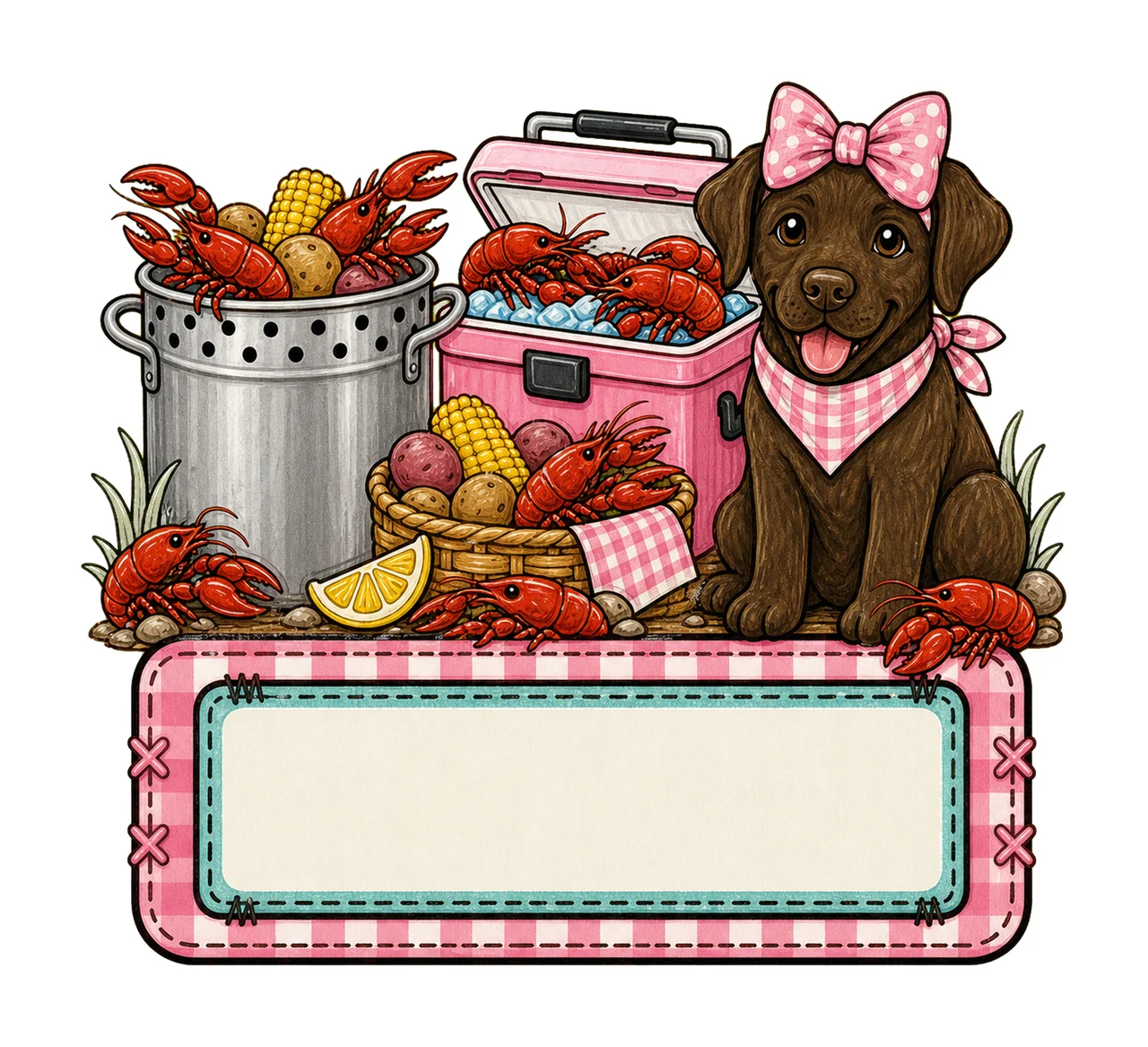 Crawfish boil with brown lab trio girl name Variation F