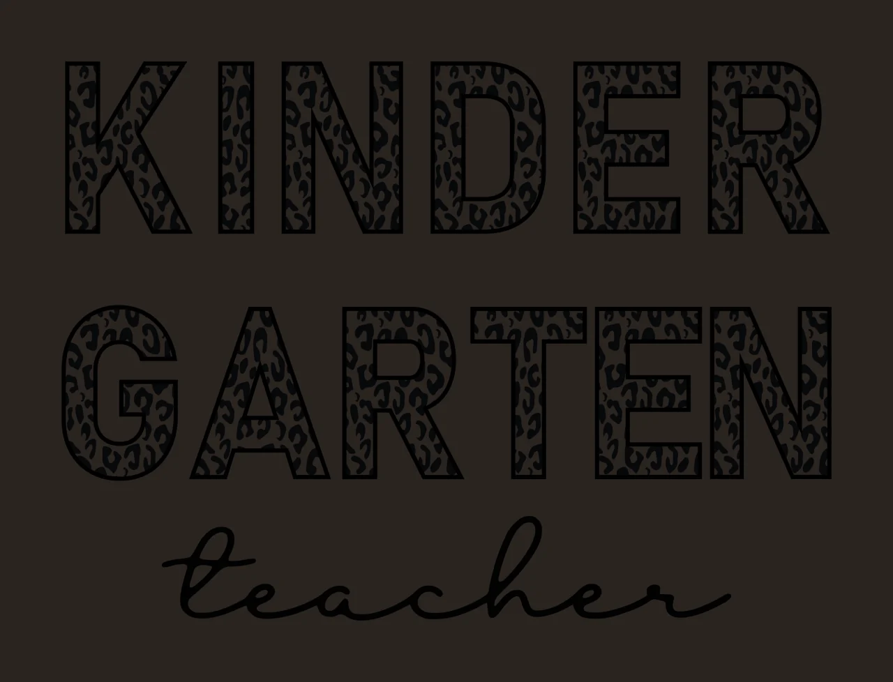 KINDER GARTEN teacher Typography Design with leopard print pattern in black and white contrast preview thumbnail