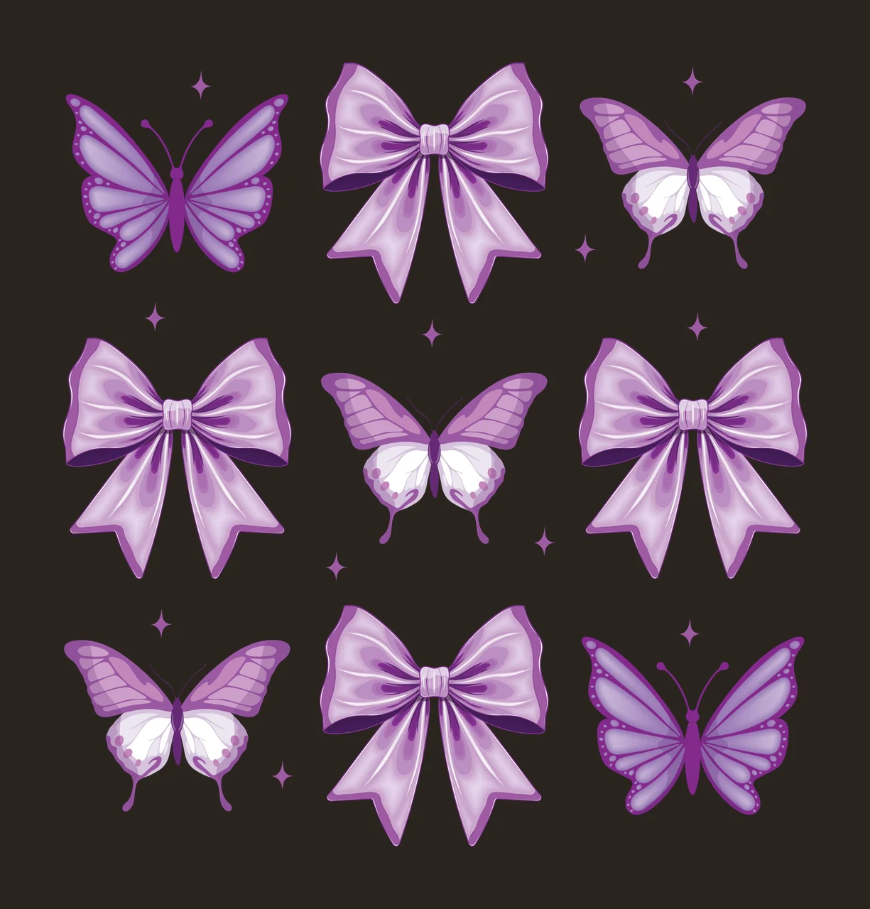 Butterfly And Bow Silhouette Pattern arrangement star black contrast preview thumbnail
