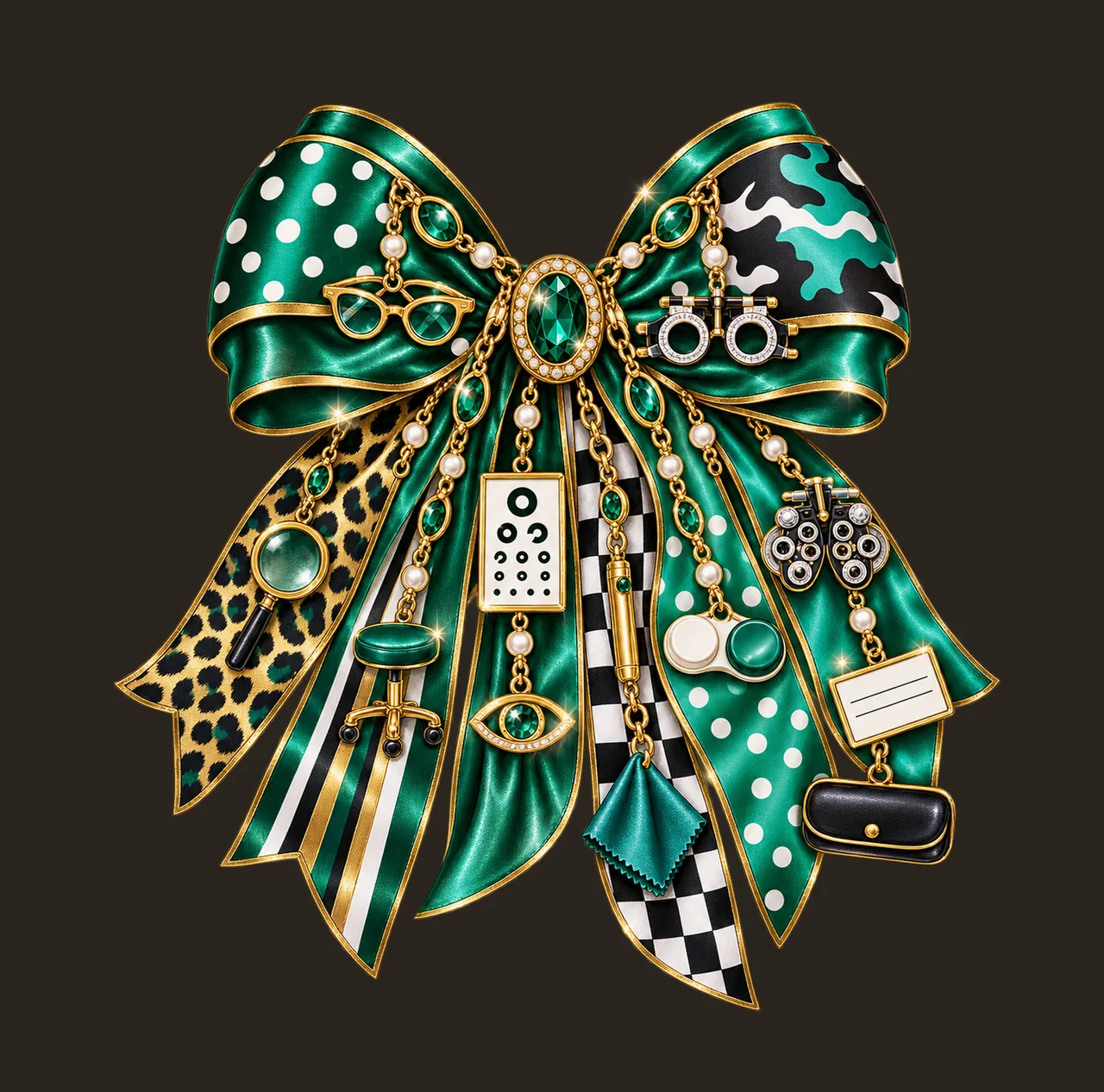 Optometrist Bow Charm PNG, Themed Gold Chain Charms, Coquette Ribbon Sublimation Design, Transparent Digital Download contrast preview thumbnail