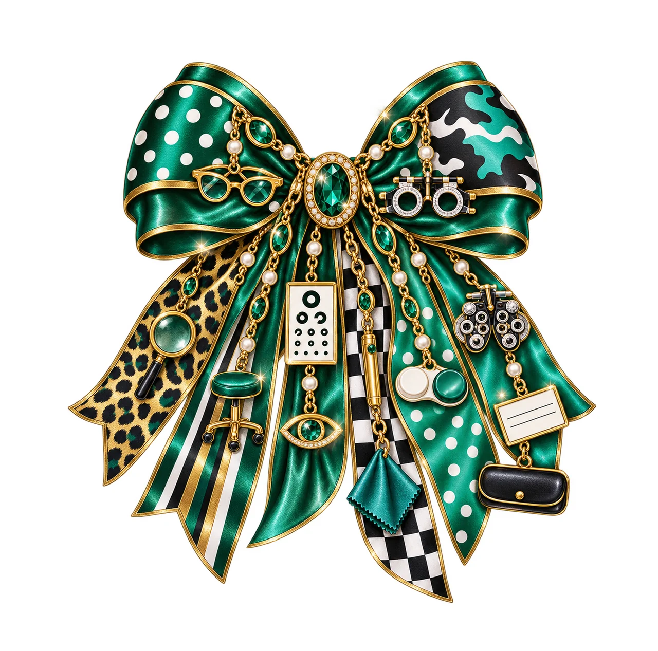 Optometrist Bow Charm PNG, Themed Gold Chain Charms, Coquette Ribbon Sublimation Design, Transparent Digital Download
