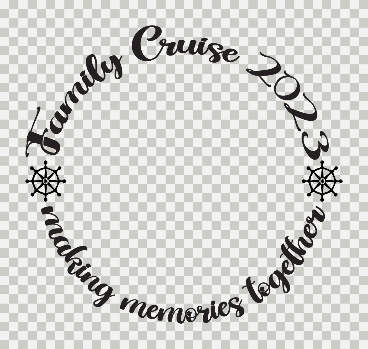 Family Cruise 2023 making memories together Typography Design with ship wheel icon in black transparency and detail preview thumbnail