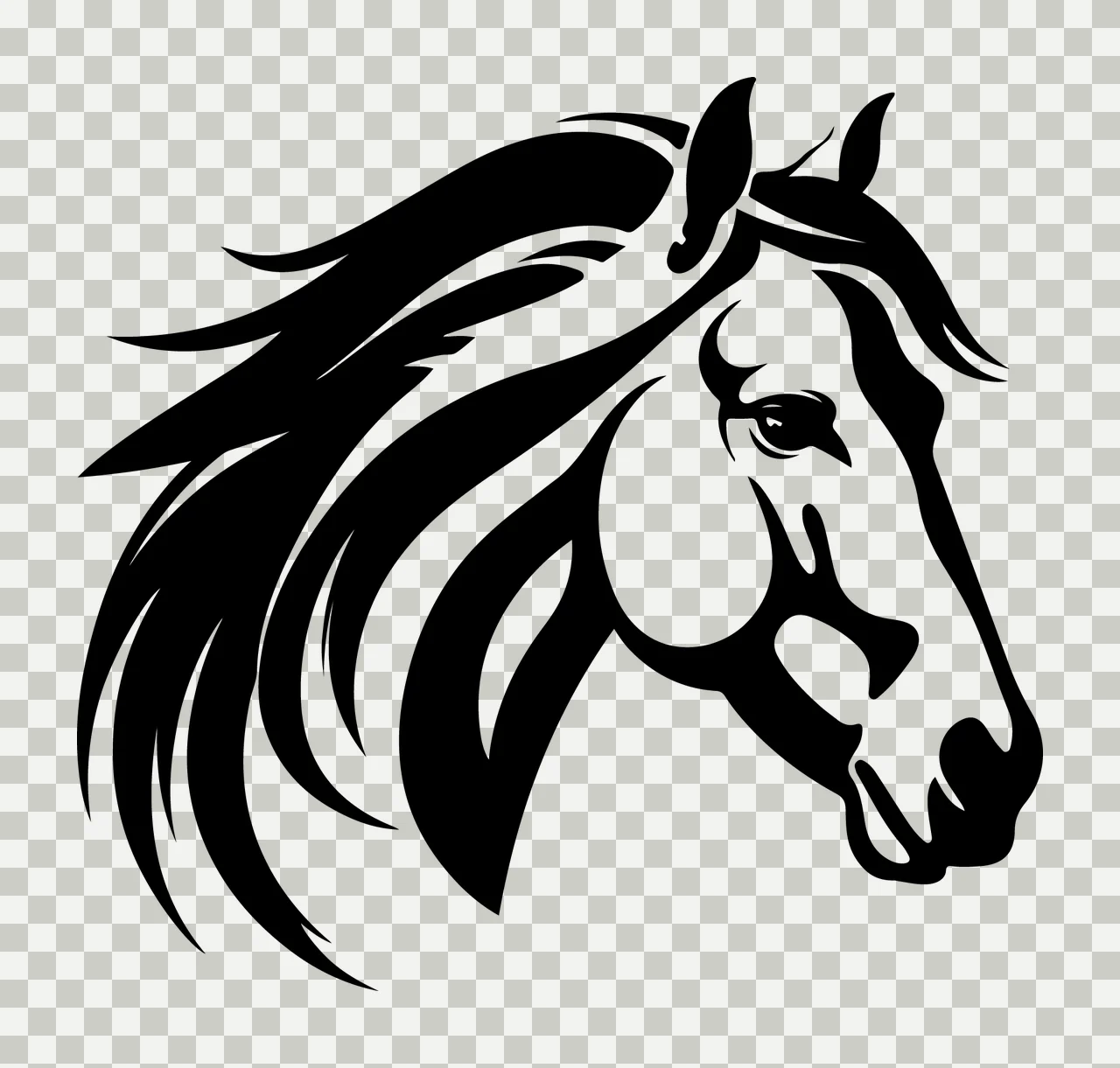 Horse Head Stylized Of A With Flowing Long profile mane eye transparency and detail preview thumbnail