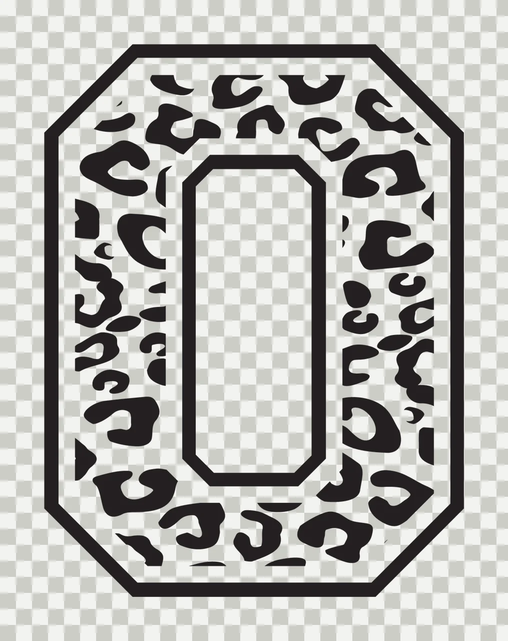 Black Varsity Half Font Leopard Character 05 print animal cheetah transparency and detail preview thumbnail