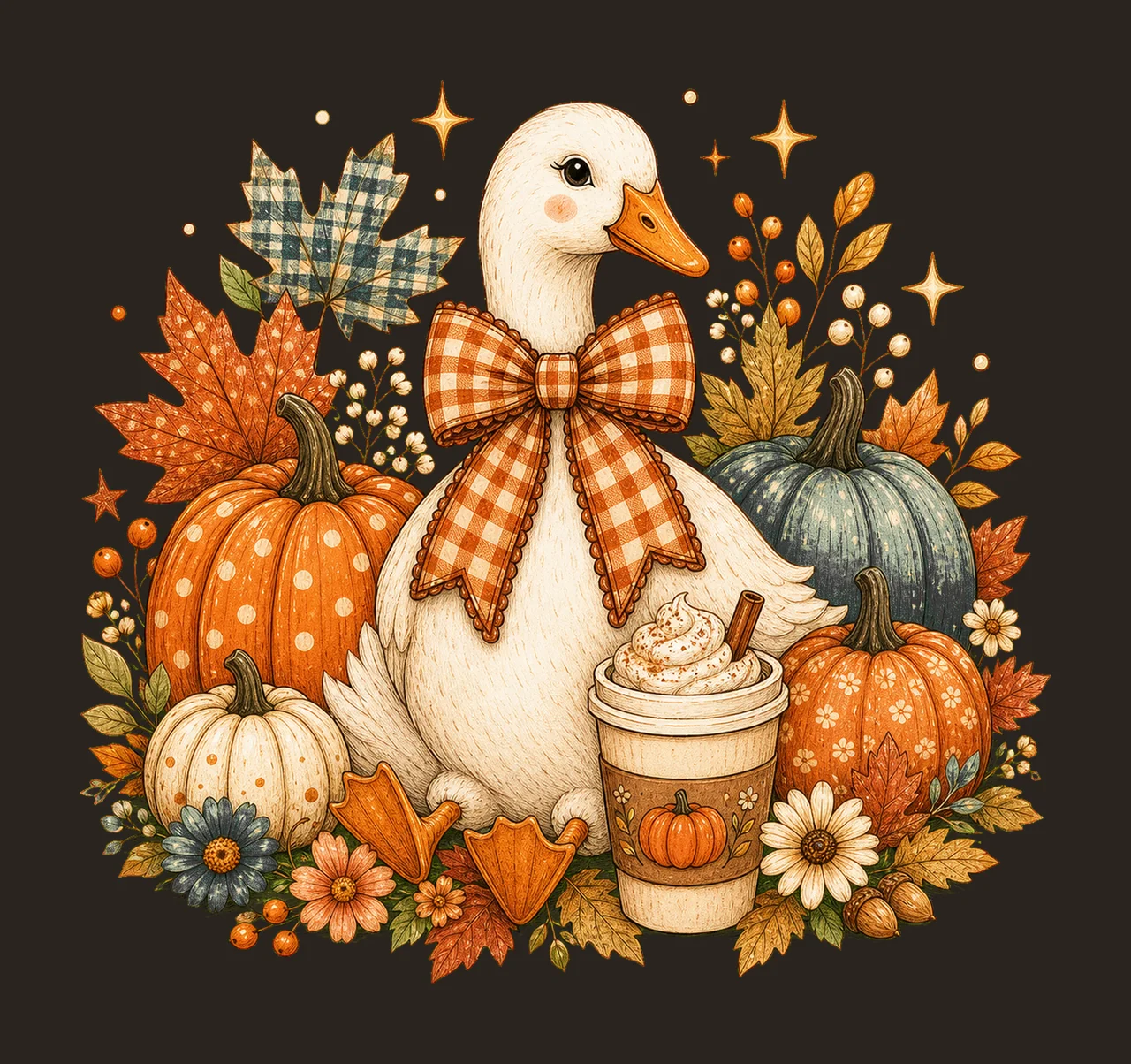 Preppy Fall Goose Coquette Autumn Pumpkin Spice Variation A contrast preview thumbnail