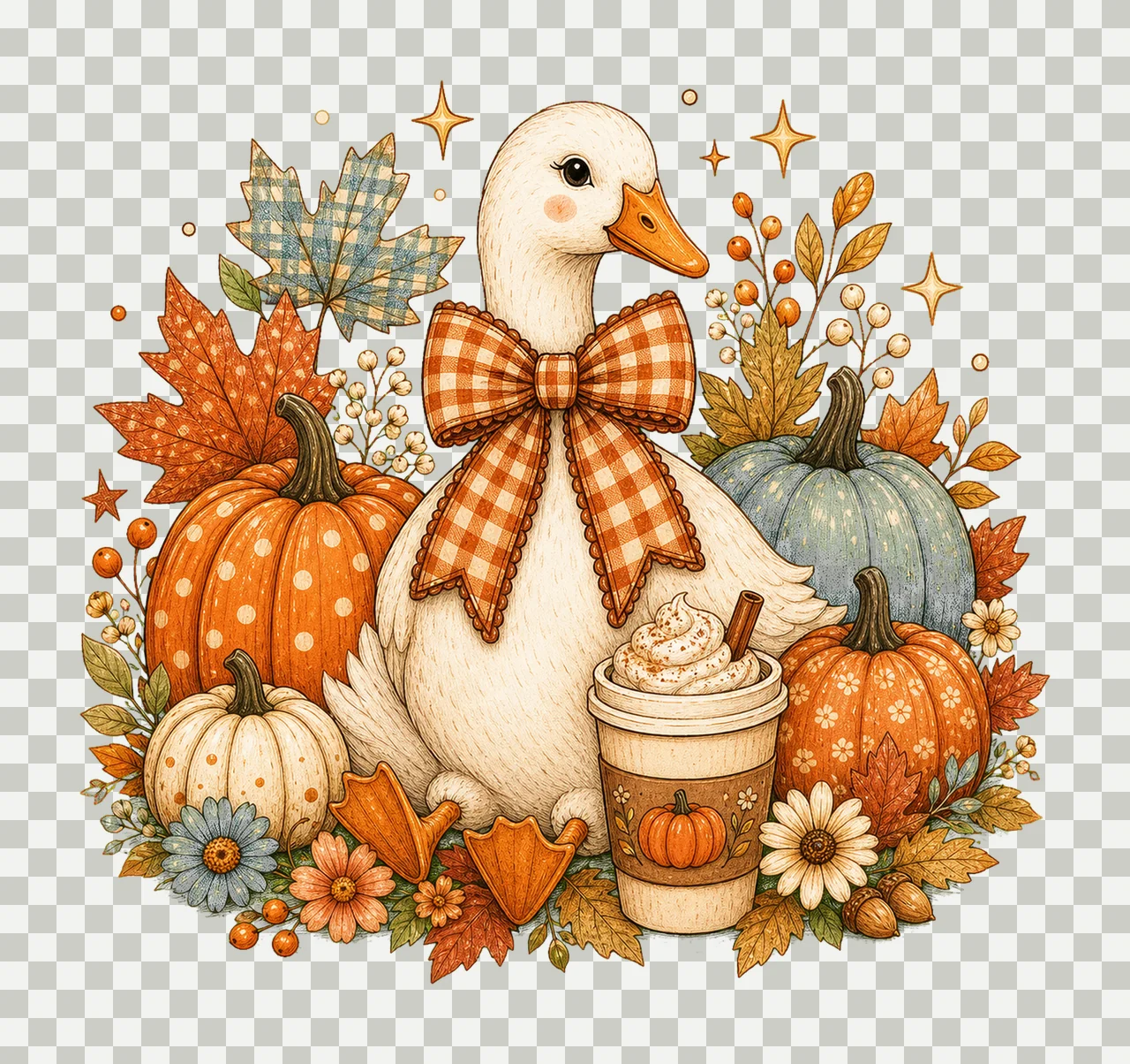 Preppy Fall Goose Coquette Autumn Pumpkin Spice Variation A transparency and detail preview thumbnail