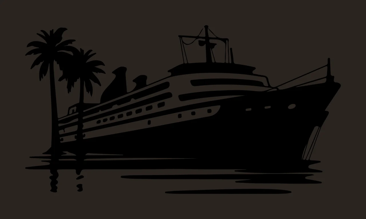 Cruise Ship Silhouette With Palm Trees floating water Variation contrast preview thumbnail