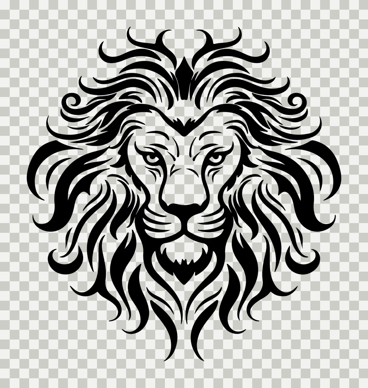 Lion Head With Flowing Mane Graphic tribal black white animal transparency and detail preview thumbnail