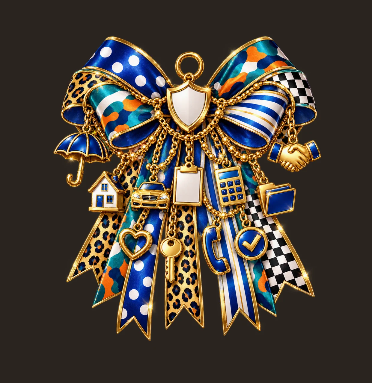 Insurance Agent Bow Charm PNG, Themed Gold Chain Charms, Coquette Ribbon Sublimation Design, Transparent Digital Download contrast preview thumbnail