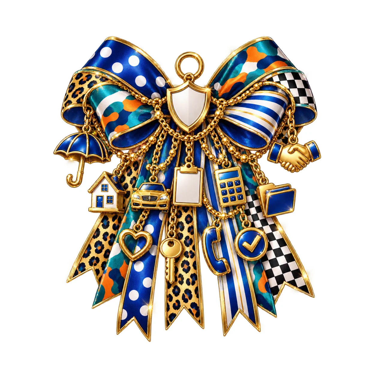 Insurance Agent Bow Charm PNG, Themed Gold Chain Charms, Coquette Ribbon Sublimation Design, Transparent Digital Download