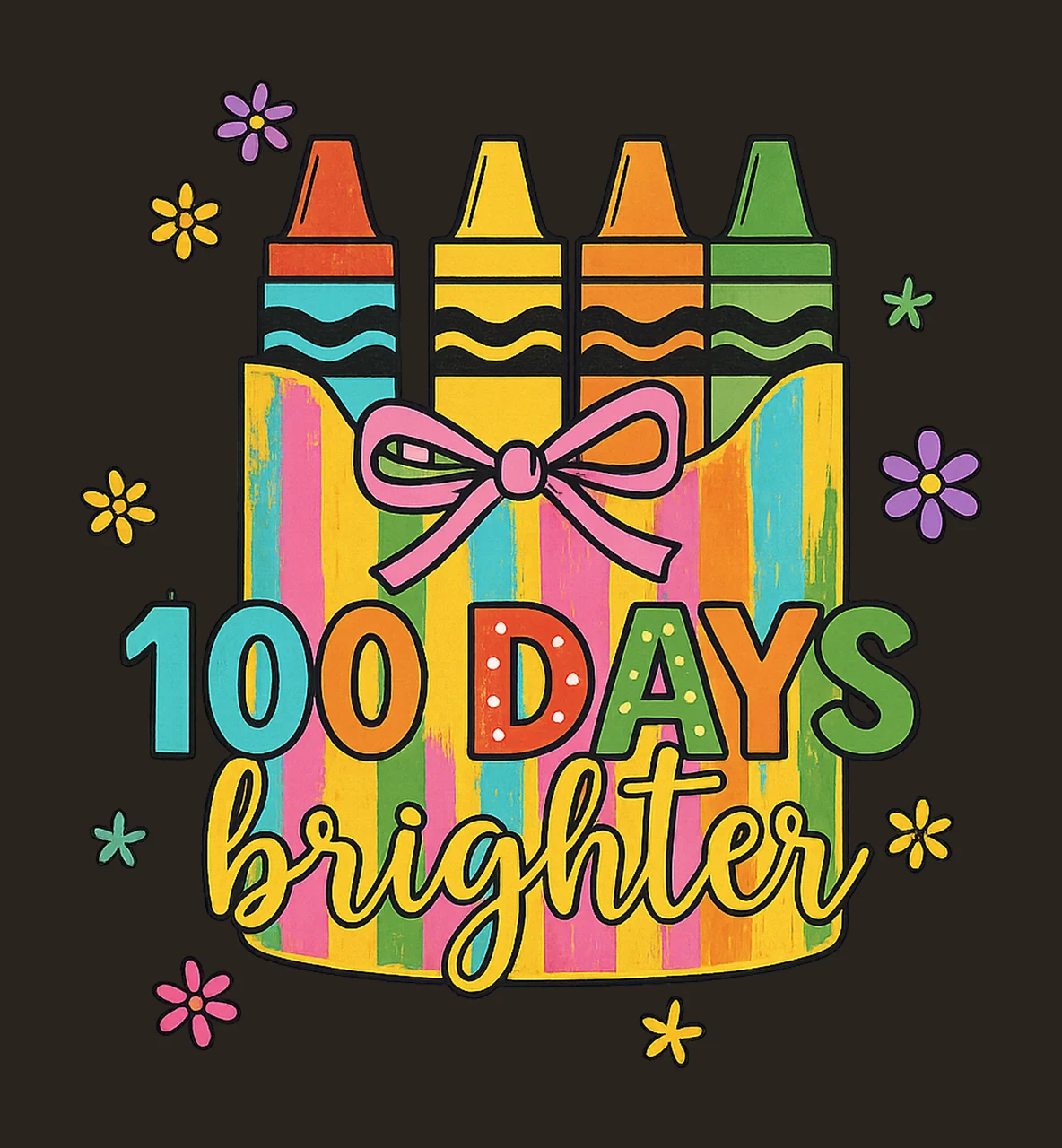 100 Days Brighter Glitter Crayons Colorful School Design contrast preview thumbnail