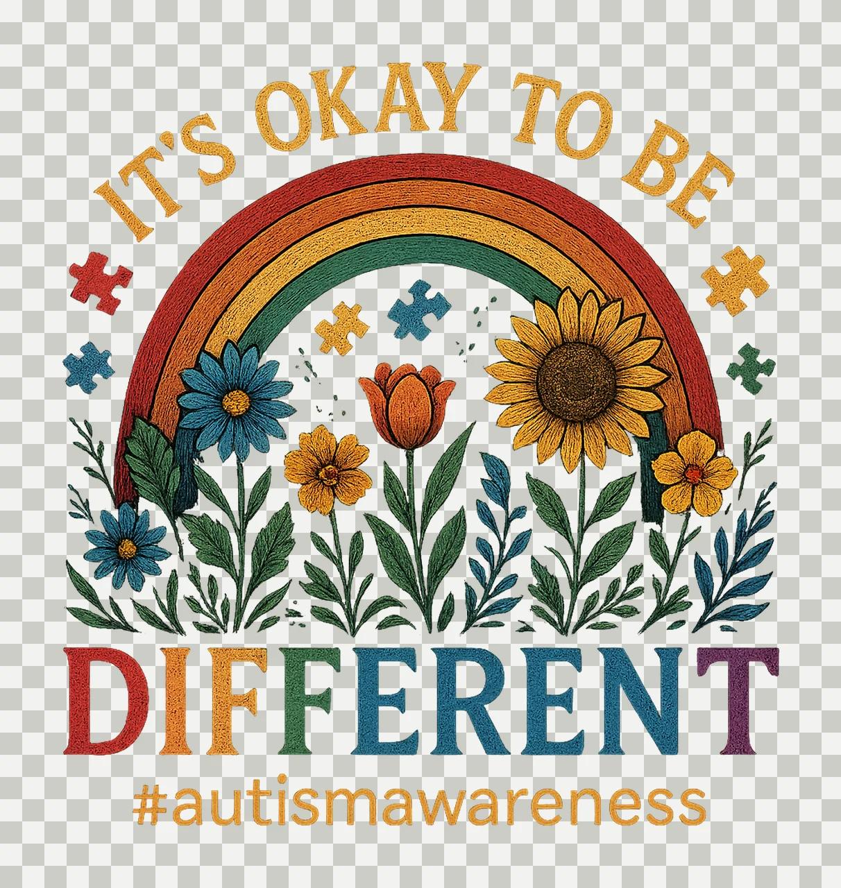 Autism Ribbon It Ok To Be Different Rainbow Coquette Retro transparency and detail preview thumbnail