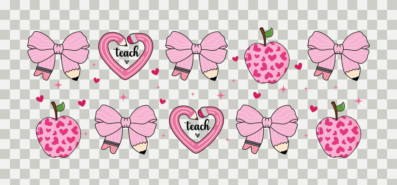 Can Glass Wrap Teach Heart Bows And Apples symbols arranged transparency and detail preview thumbnail